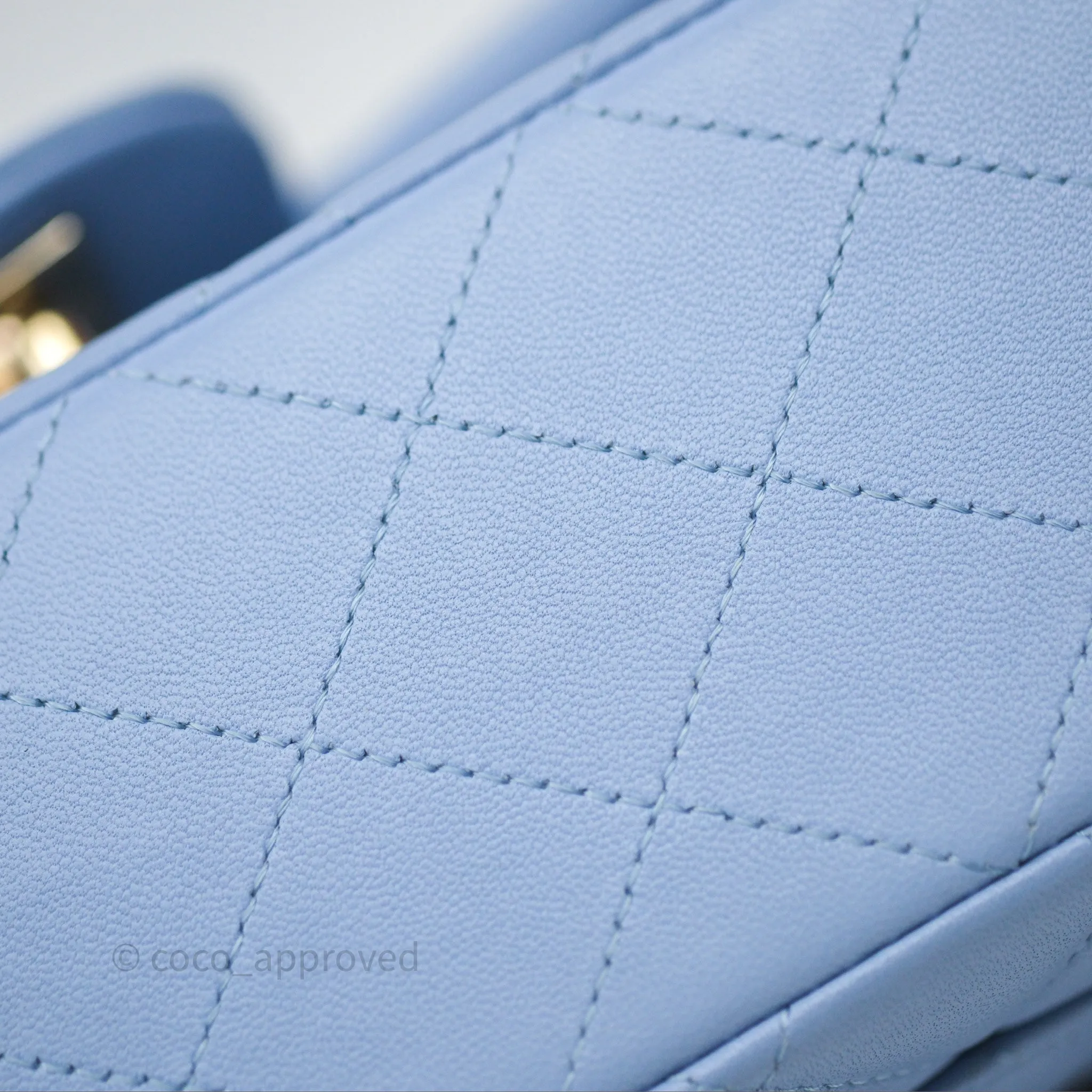 Chanel Classic M/L Medium Flap Quilted Sky Blue Lambskin Gold Hardware