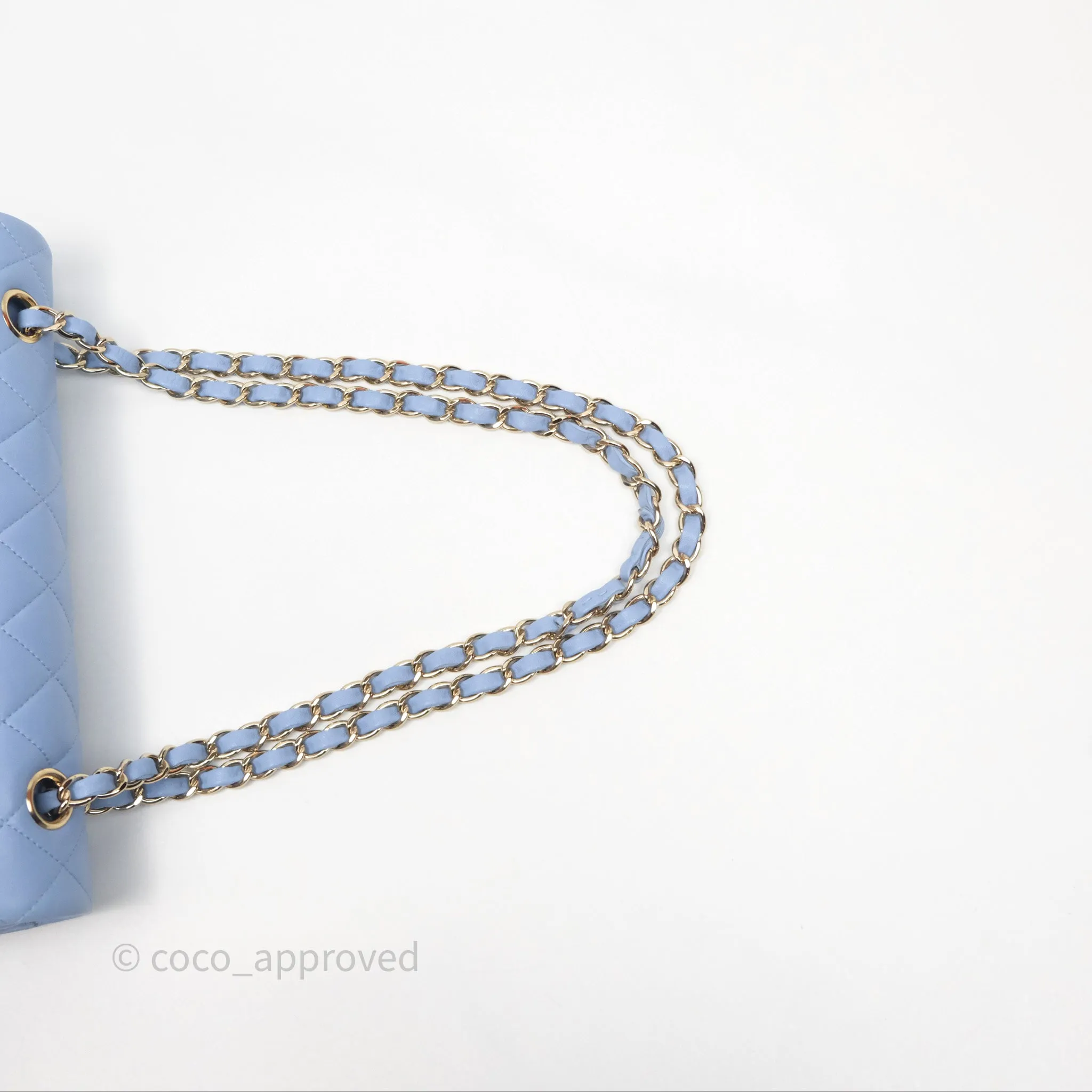 Chanel Classic M/L Medium Flap Quilted Sky Blue Lambskin Gold Hardware