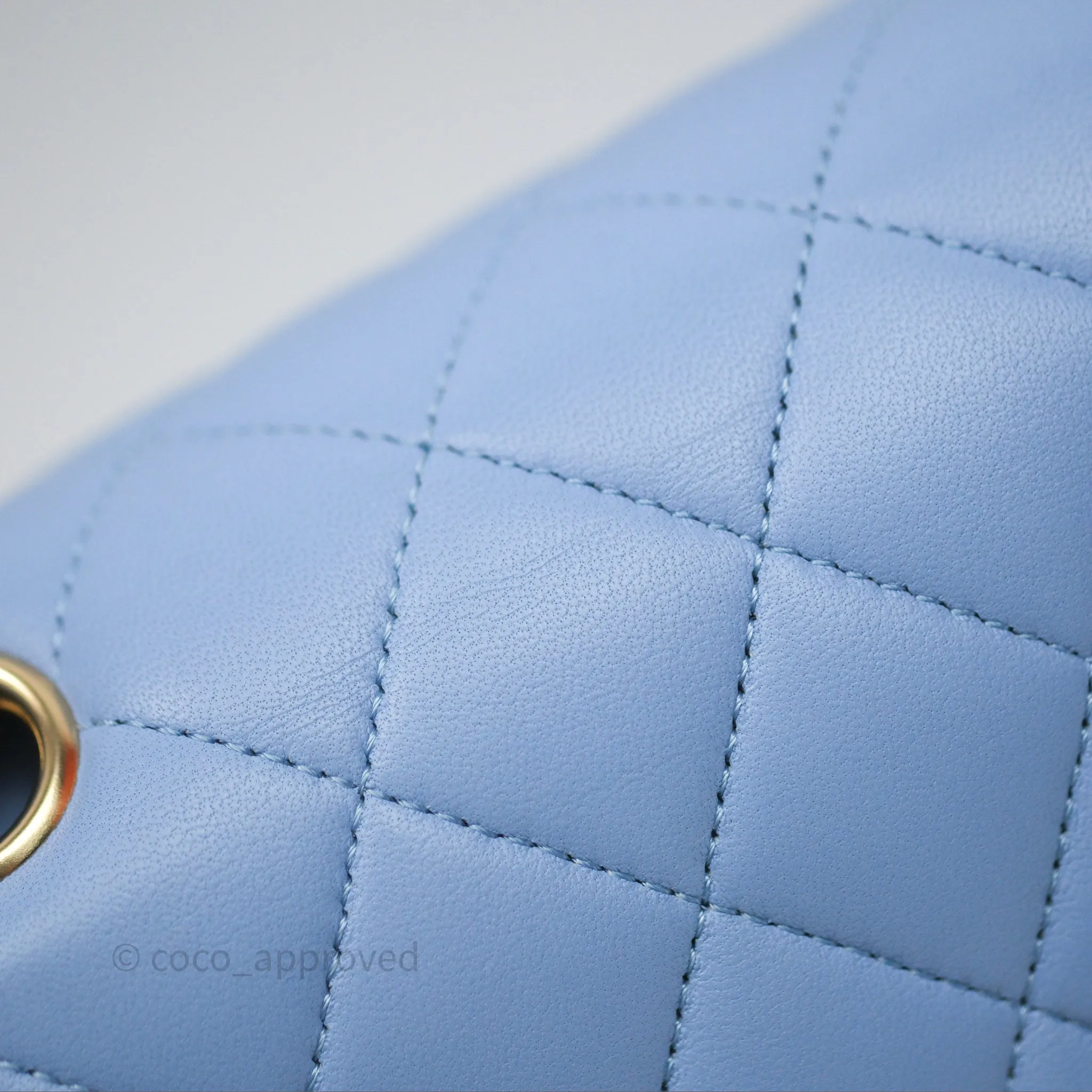 Chanel Classic M/L Medium Flap Quilted Sky Blue Lambskin Gold Hardware