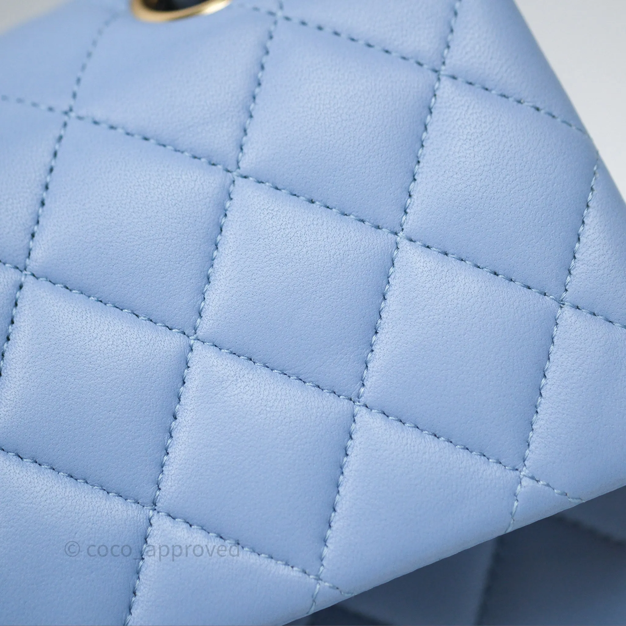 Chanel Classic M/L Medium Flap Quilted Sky Blue Lambskin Gold Hardware