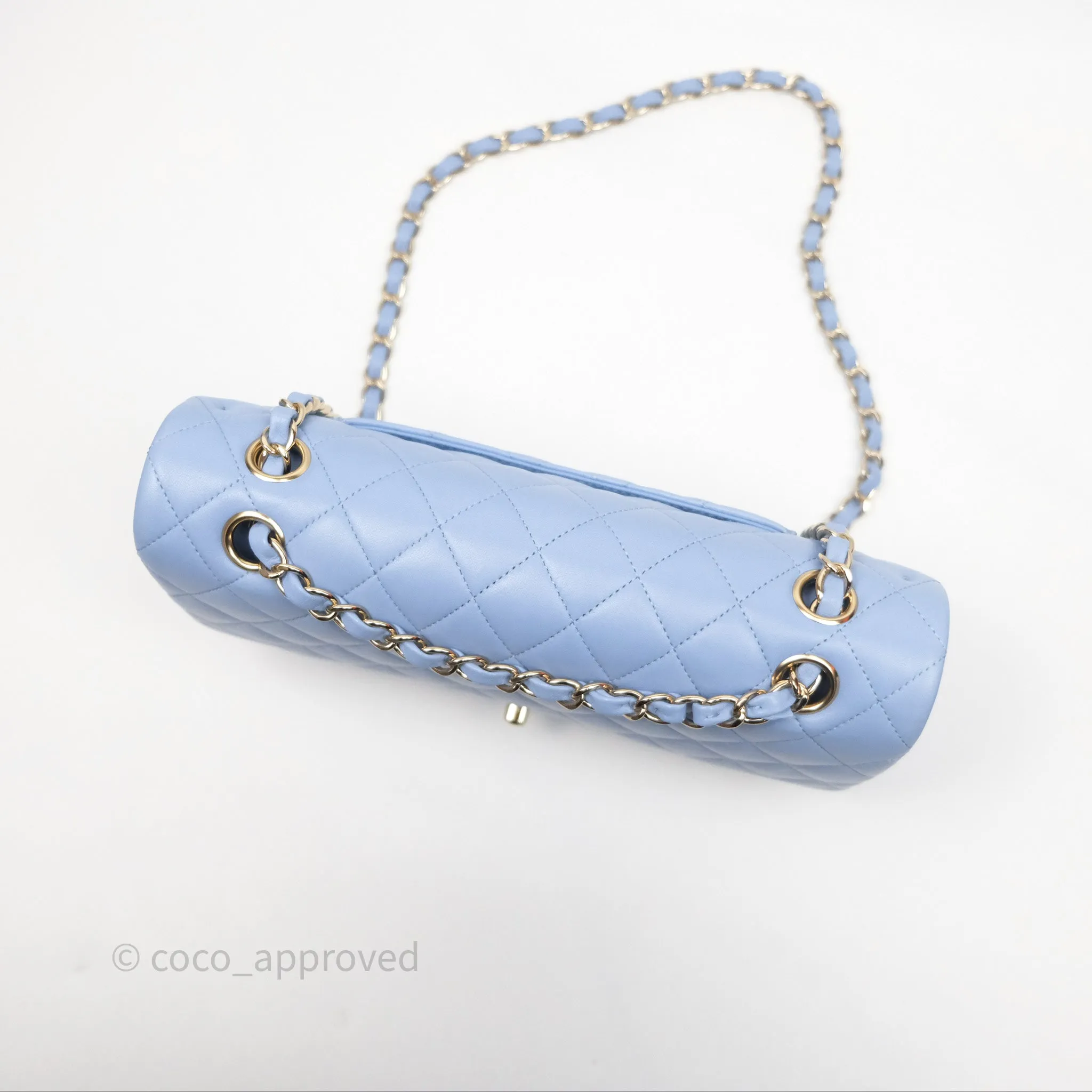 Chanel Classic M/L Medium Flap Quilted Sky Blue Lambskin Gold Hardware