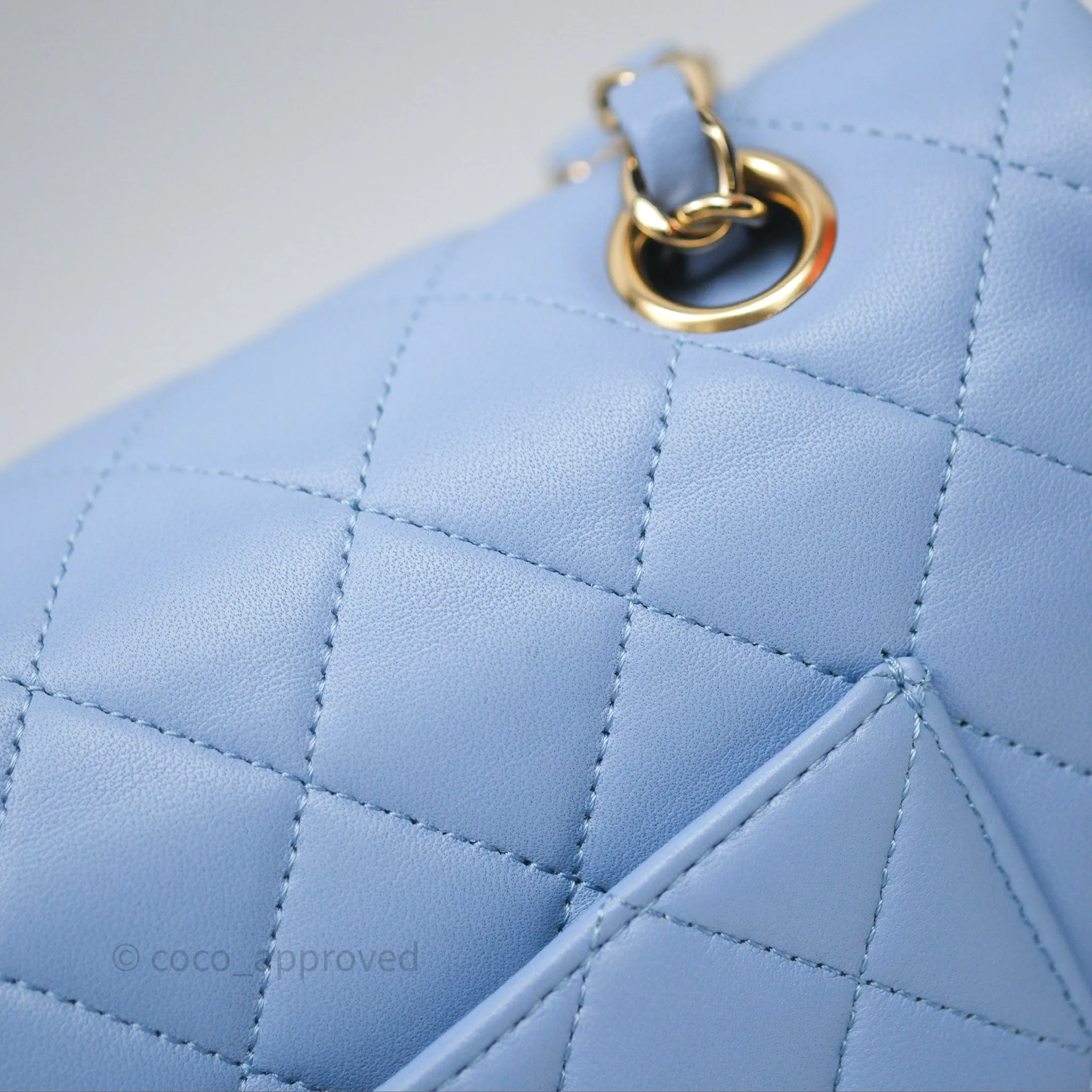 Chanel Classic M/L Medium Flap Quilted Sky Blue Lambskin Gold Hardware