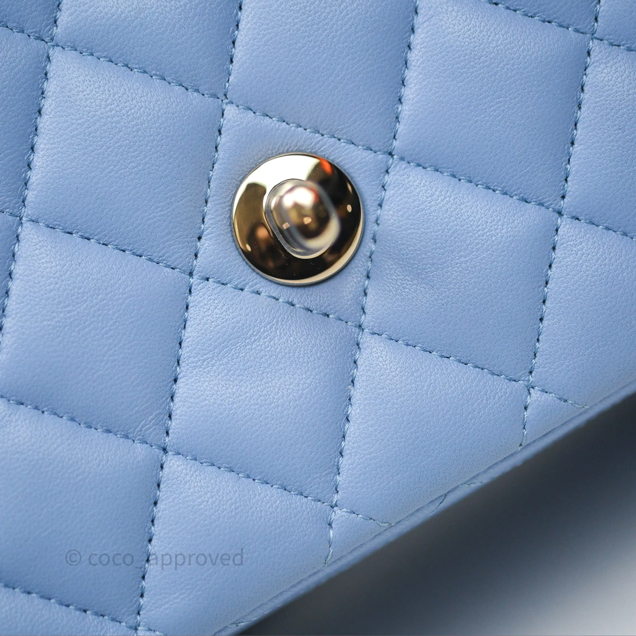 Chanel Classic M/L Medium Flap Quilted Sky Blue Lambskin Gold Hardware