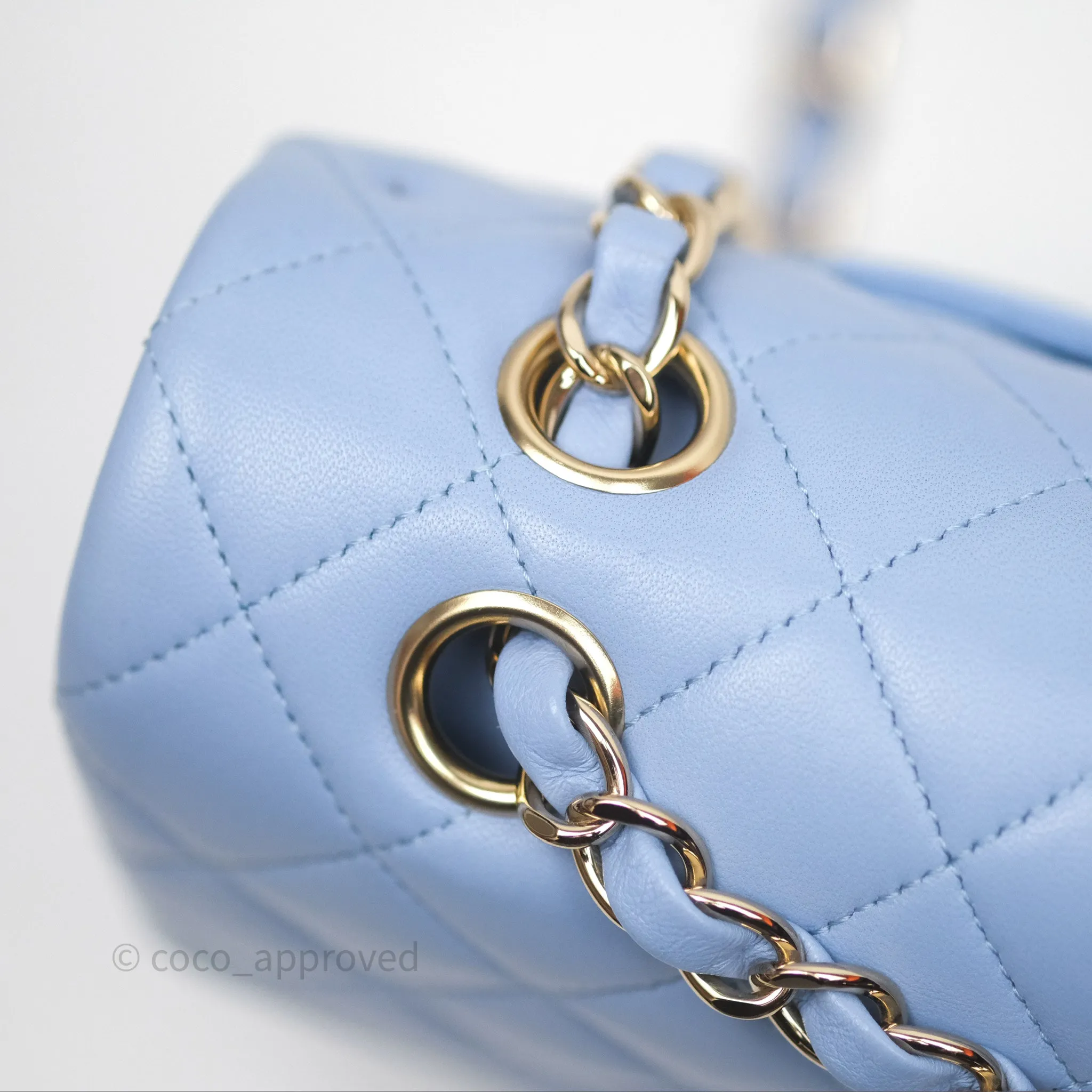 Chanel Classic M/L Medium Flap Quilted Sky Blue Lambskin Gold Hardware