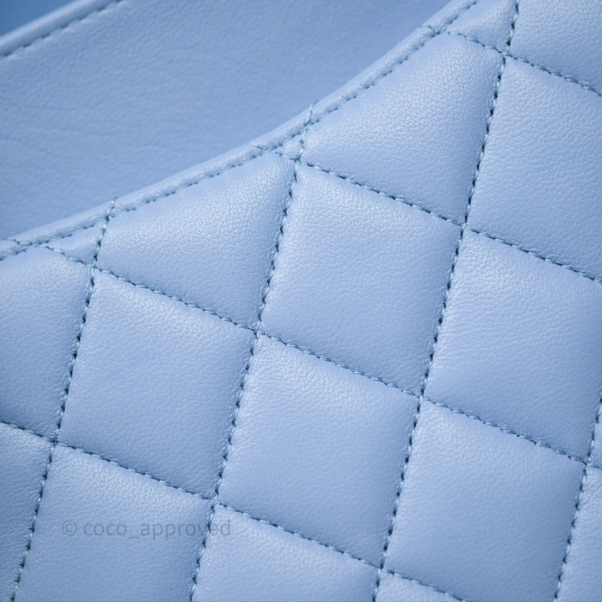 Chanel Classic M/L Medium Flap Quilted Sky Blue Lambskin Gold Hardware