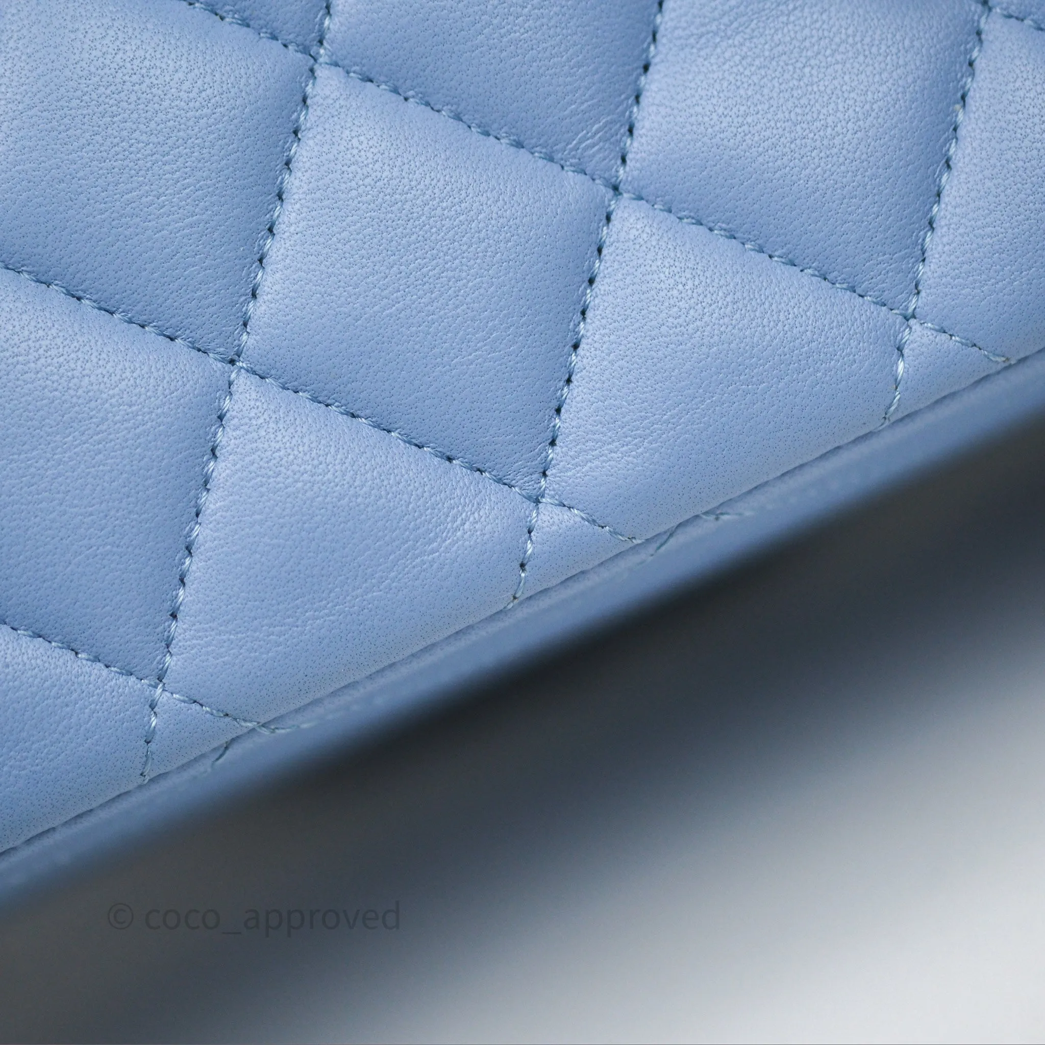 Chanel Classic M/L Medium Flap Quilted Sky Blue Lambskin Gold Hardware