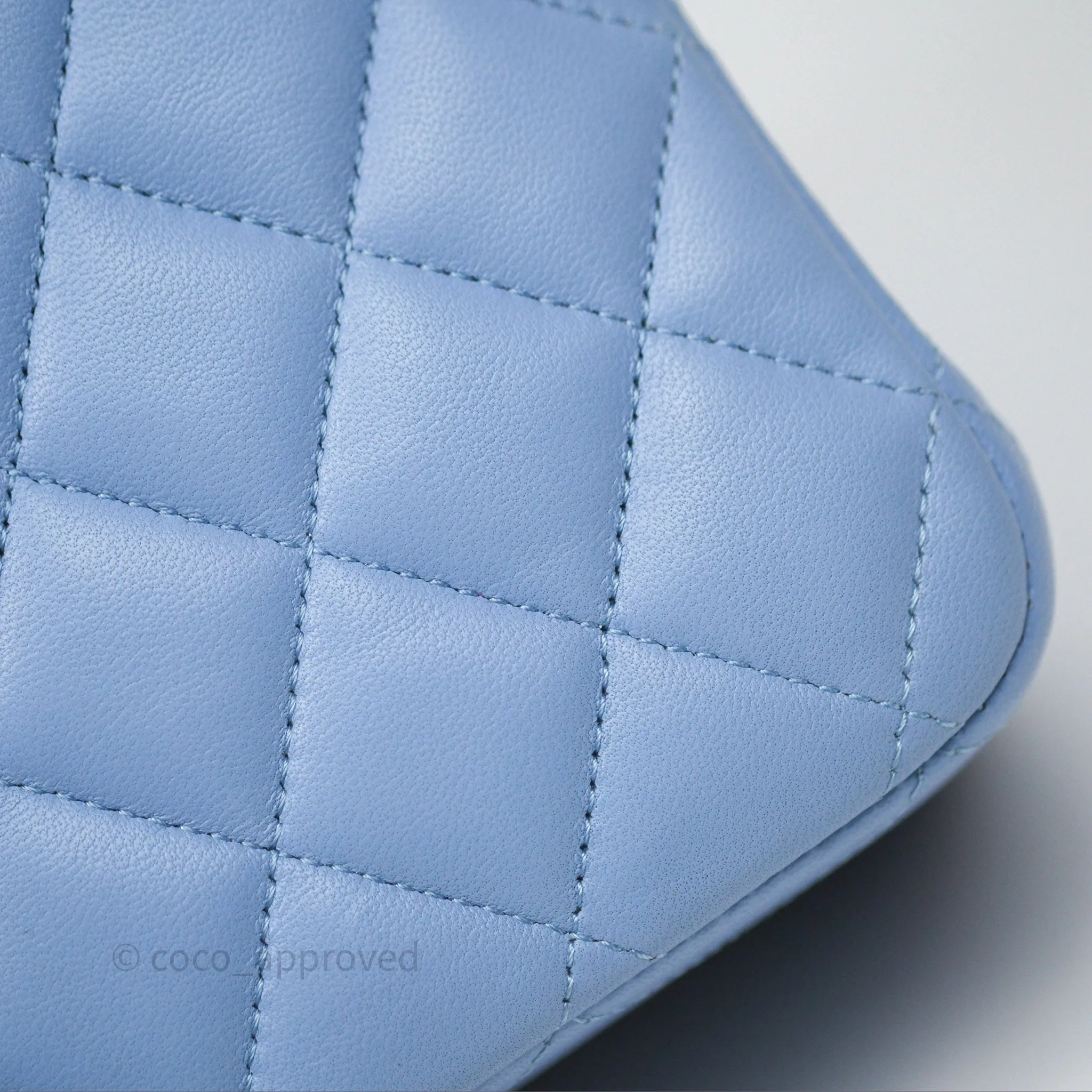 Chanel Classic M/L Medium Flap Quilted Sky Blue Lambskin Gold Hardware