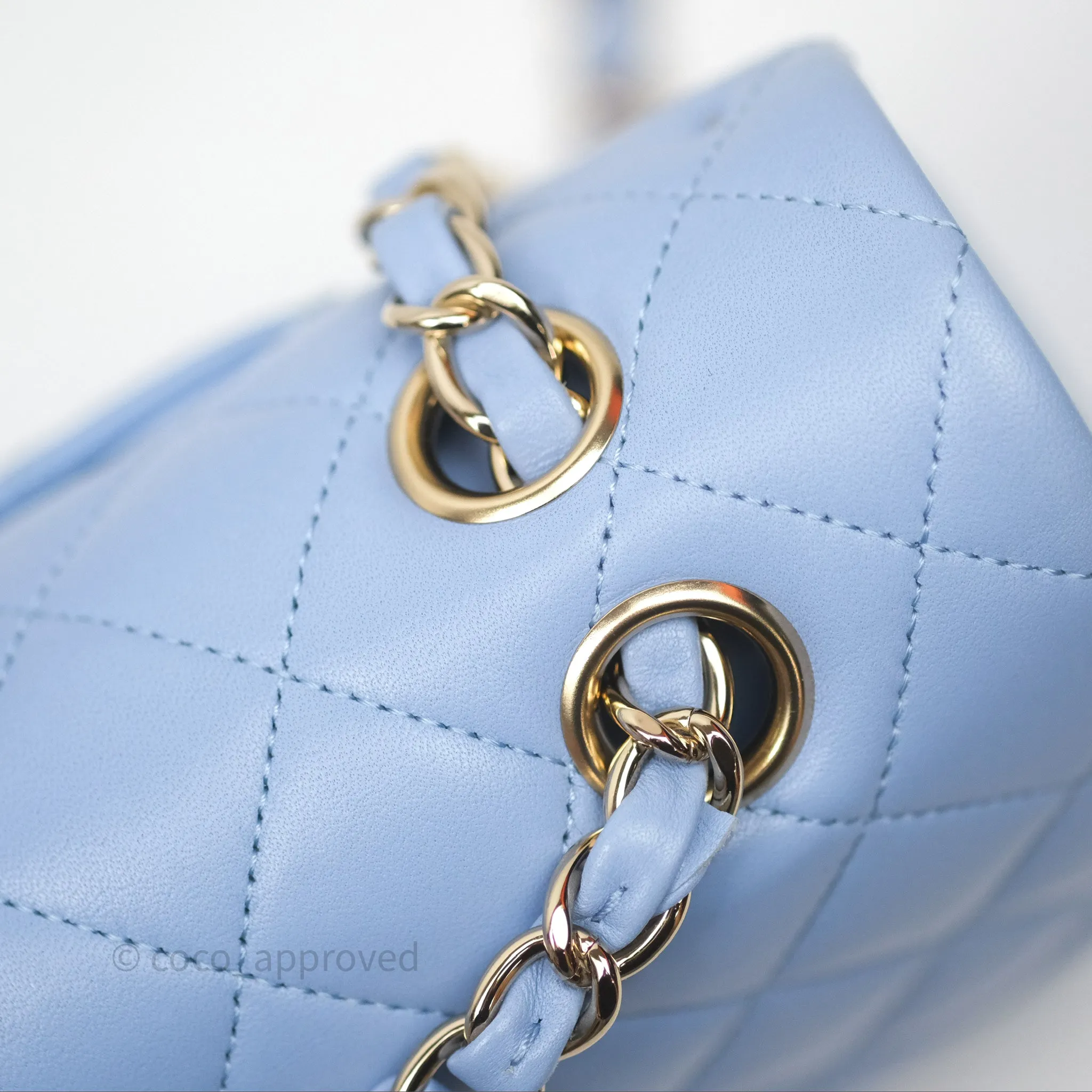 Chanel Classic M/L Medium Flap Quilted Sky Blue Lambskin Gold Hardware
