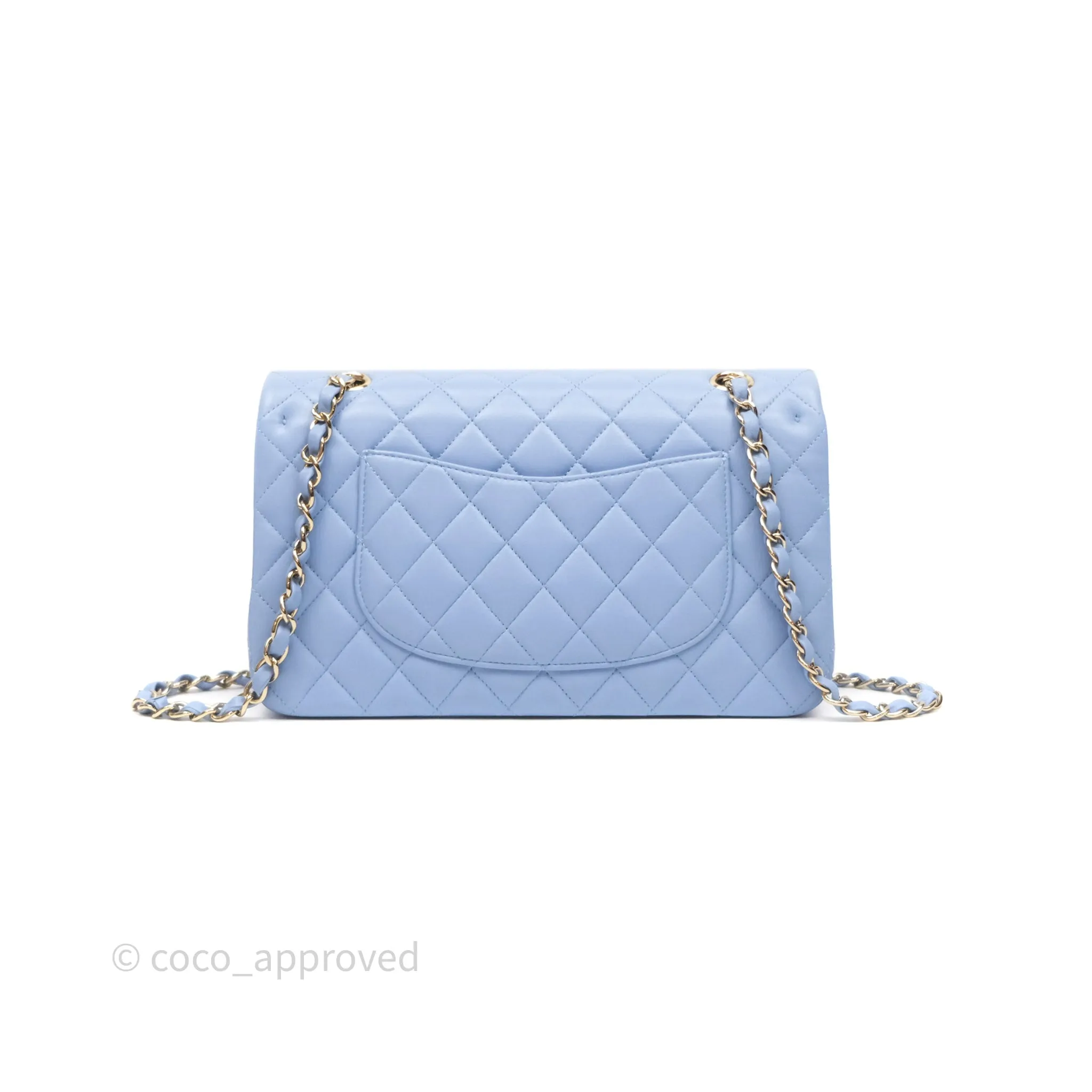 Chanel Classic M/L Medium Flap Quilted Sky Blue Lambskin Gold Hardware