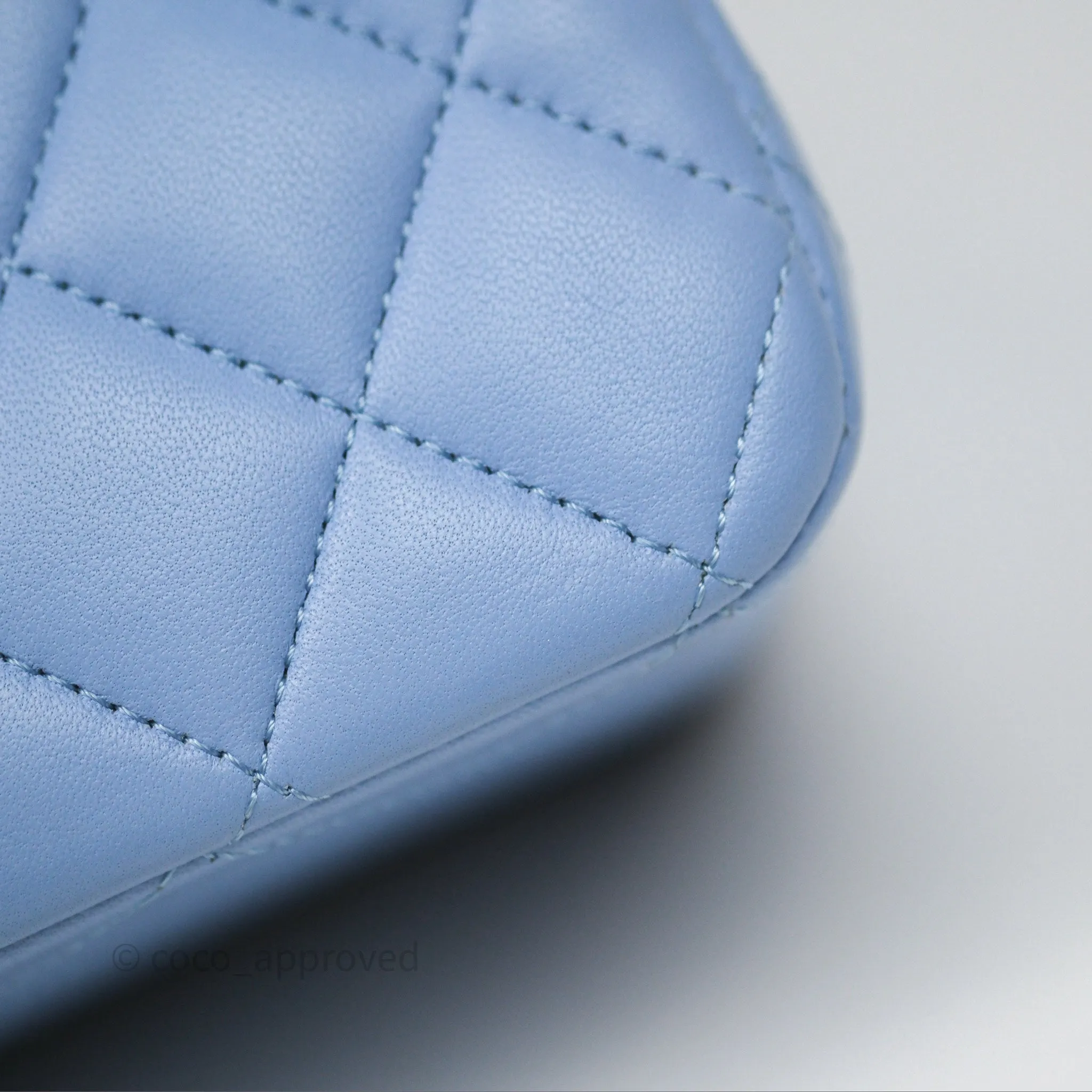 Chanel Classic M/L Medium Flap Quilted Sky Blue Lambskin Gold Hardware