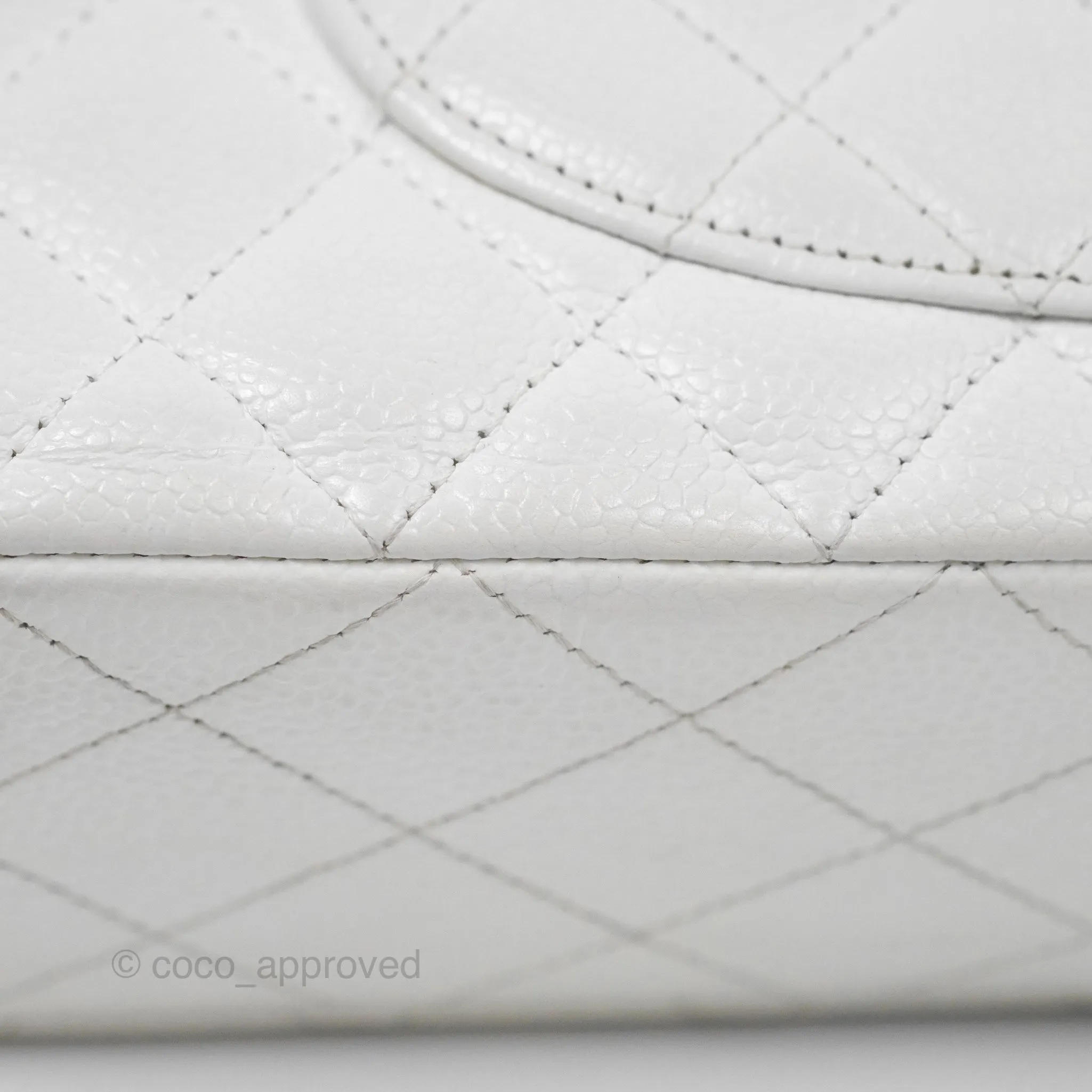 Chanel Classic M/L Medium Flap Quilted White Caviar Silver Hardware