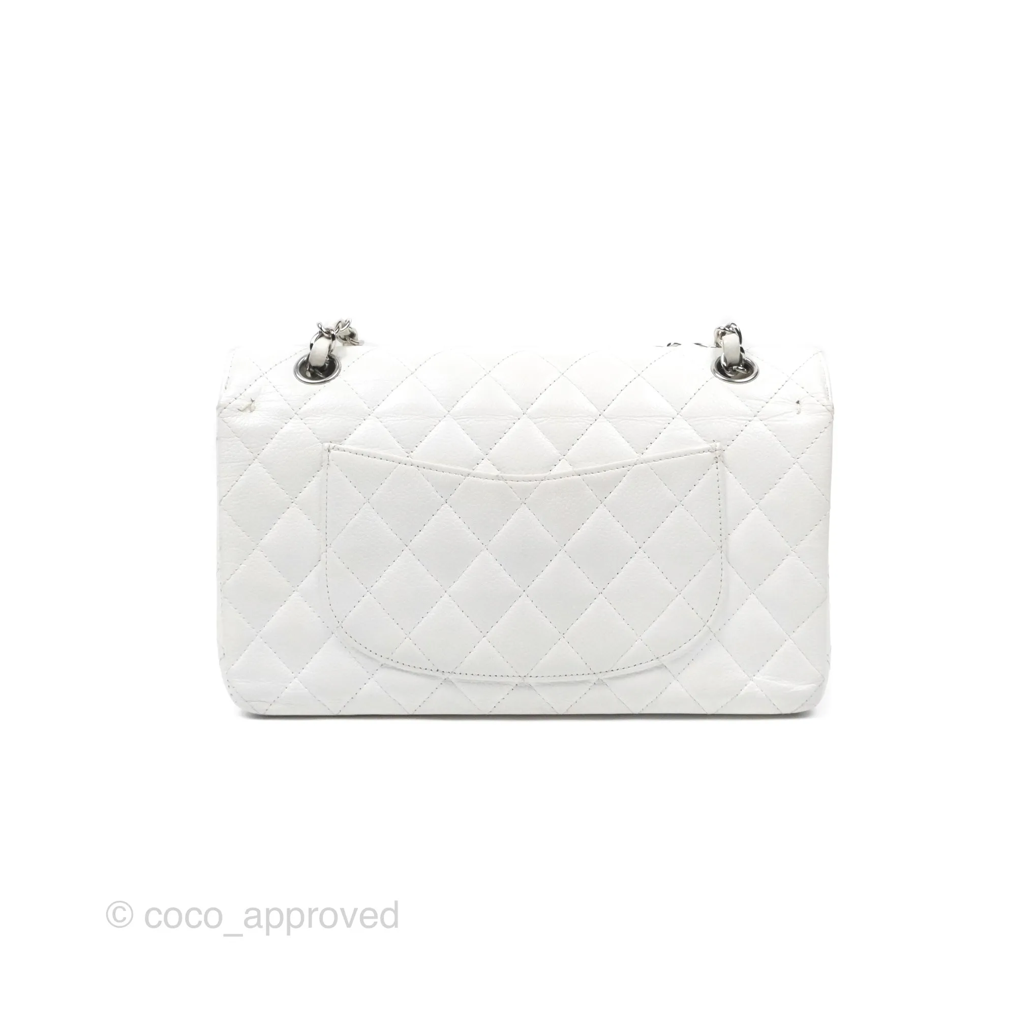 Chanel Classic M/L Medium Flap Quilted White Caviar Silver Hardware