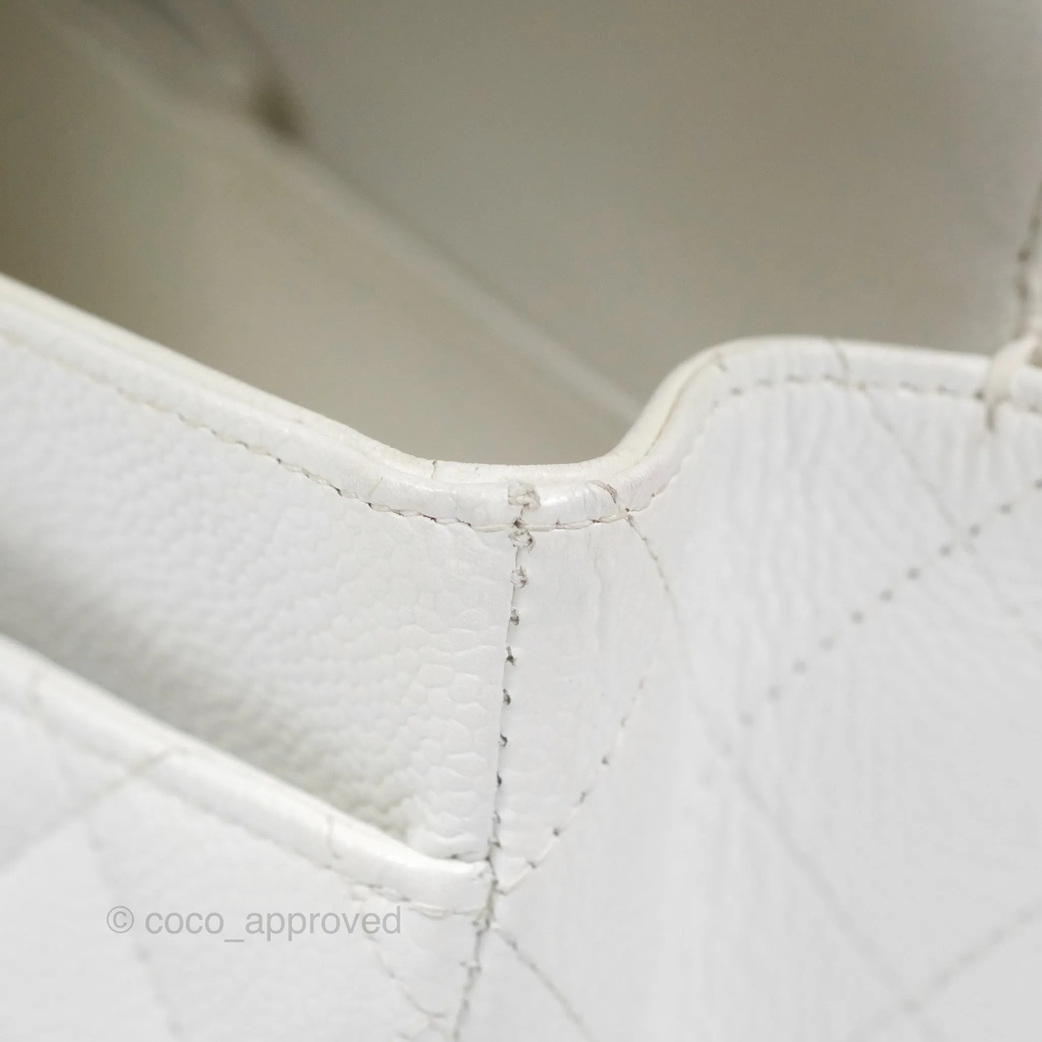 Chanel Classic M/L Medium Flap Quilted White Caviar Silver Hardware