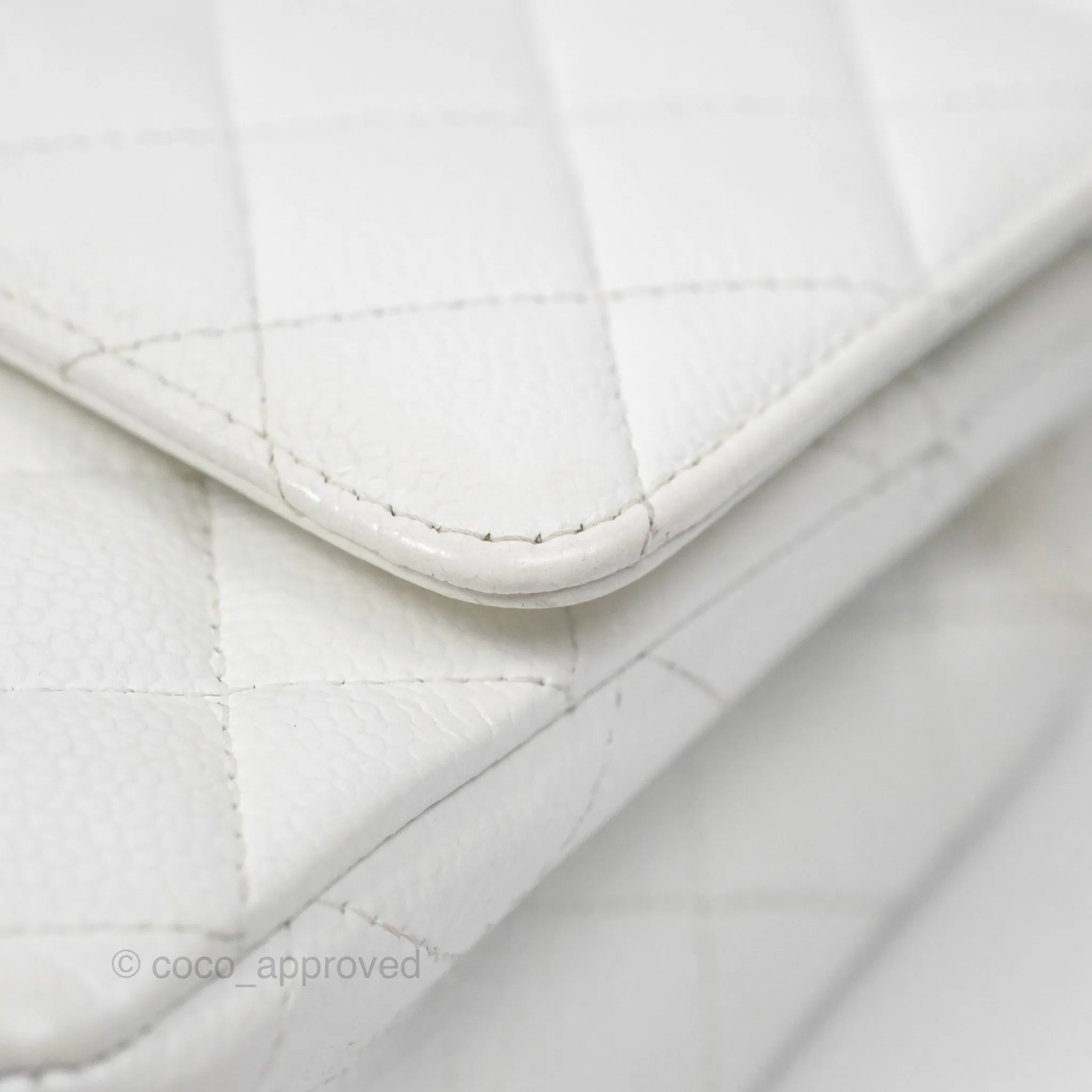 Chanel Classic M/L Medium Flap Quilted White Caviar Silver Hardware