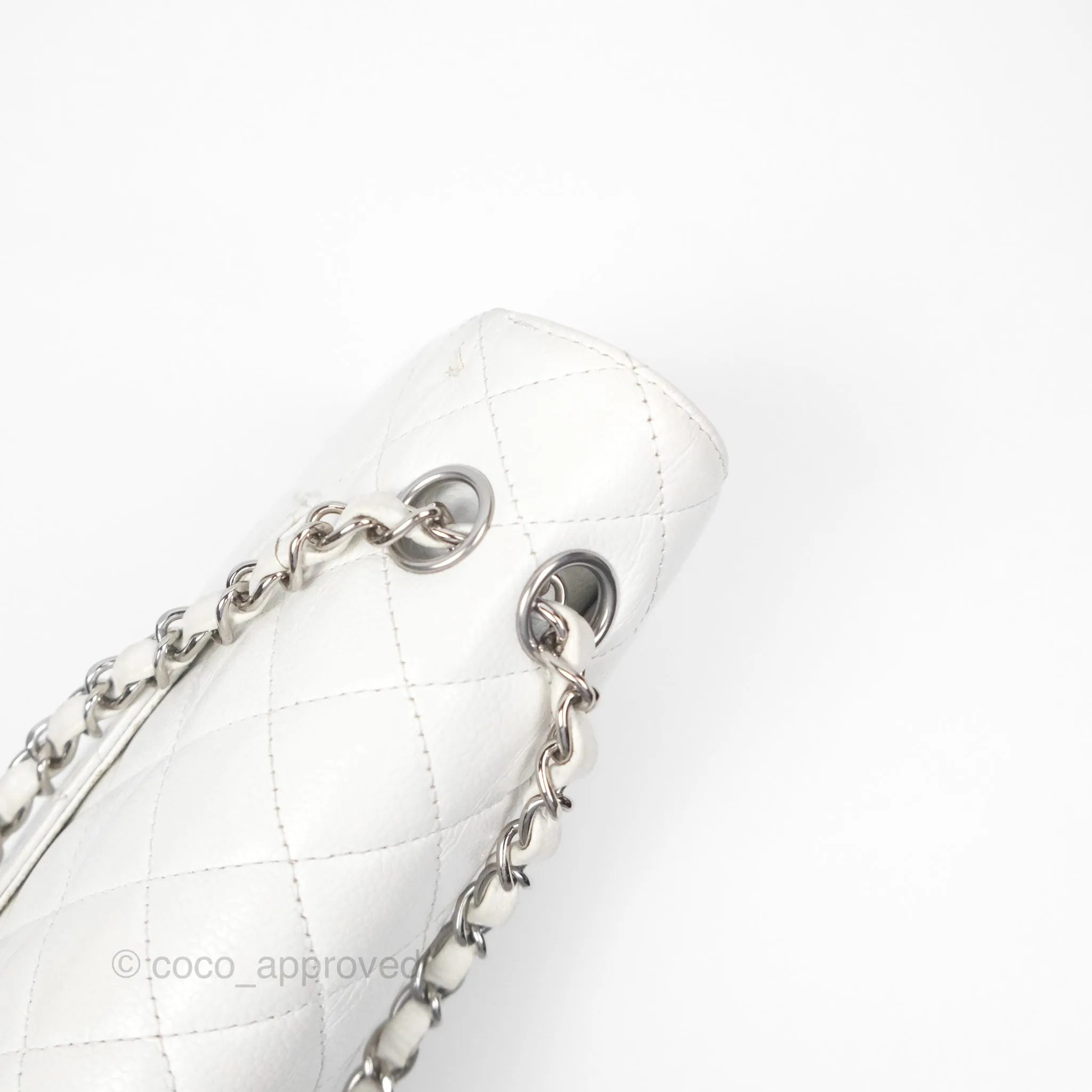 Chanel Classic M/L Medium Flap Quilted White Caviar Silver Hardware