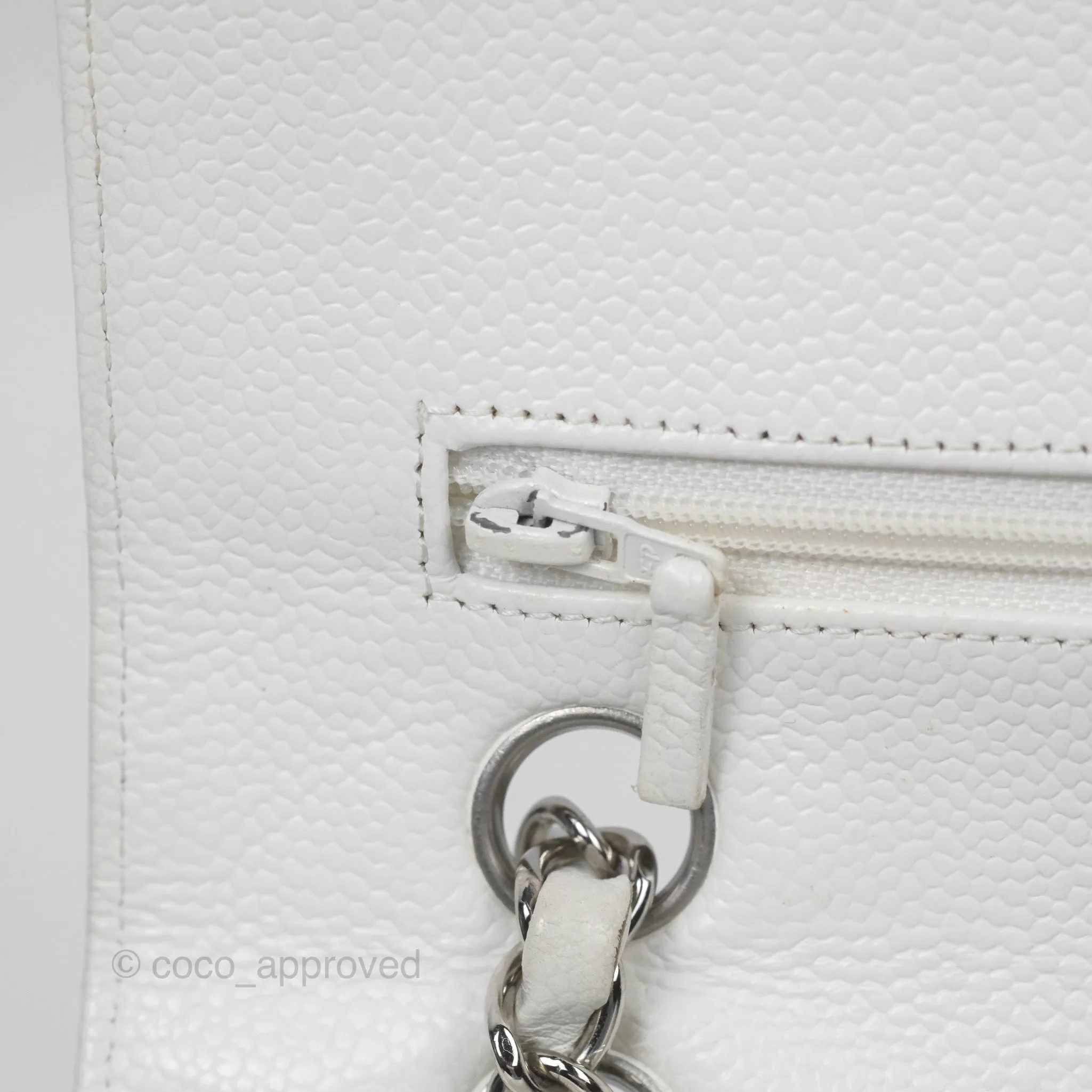 Chanel Classic M/L Medium Flap Quilted White Caviar Silver Hardware
