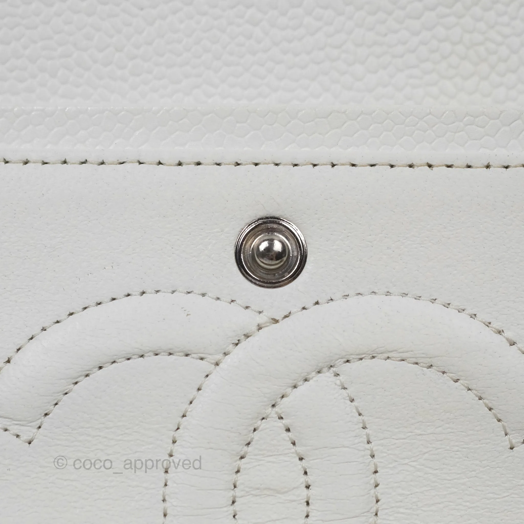Chanel Classic M/L Medium Flap Quilted White Caviar Silver Hardware