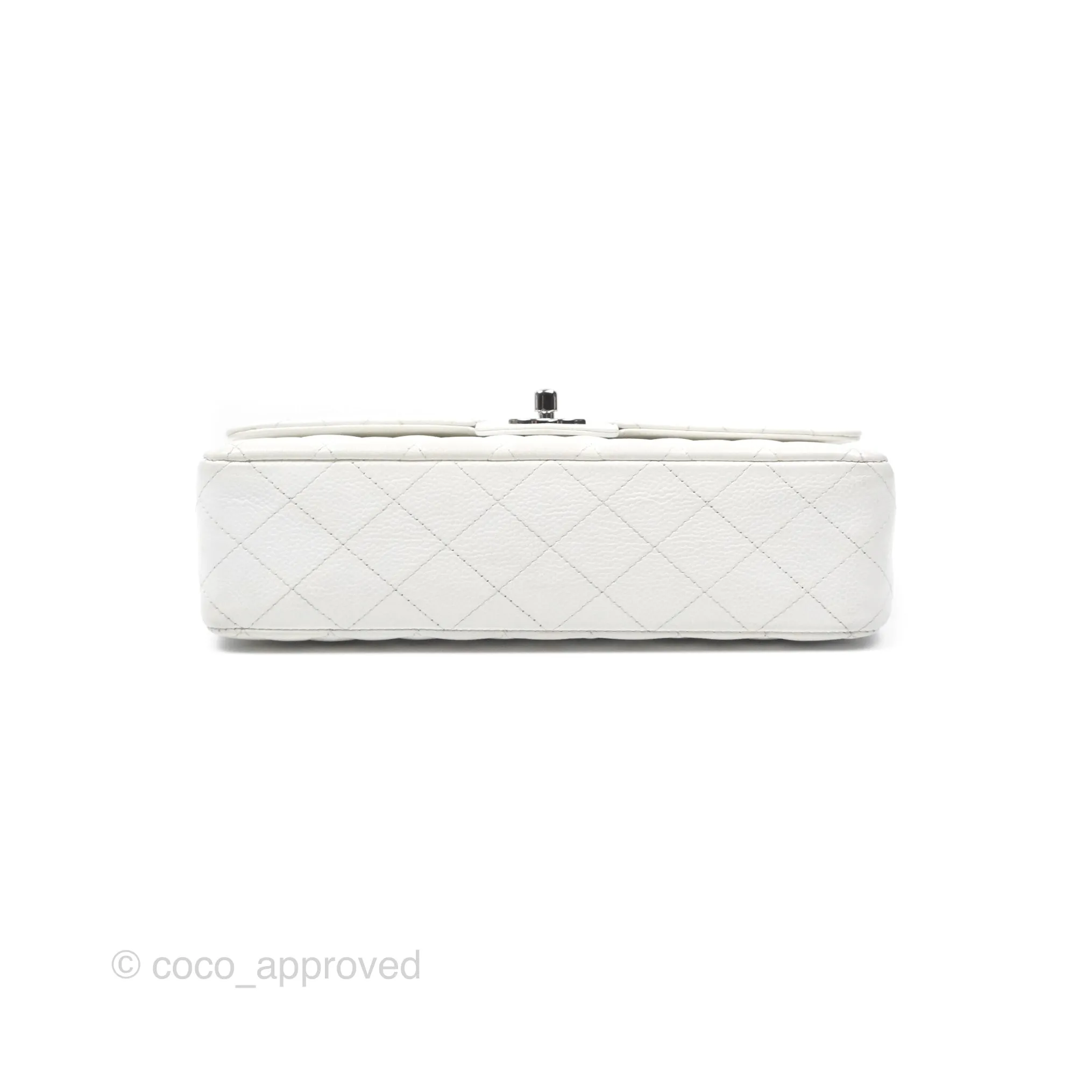 Chanel Classic M/L Medium Flap Quilted White Caviar Silver Hardware
