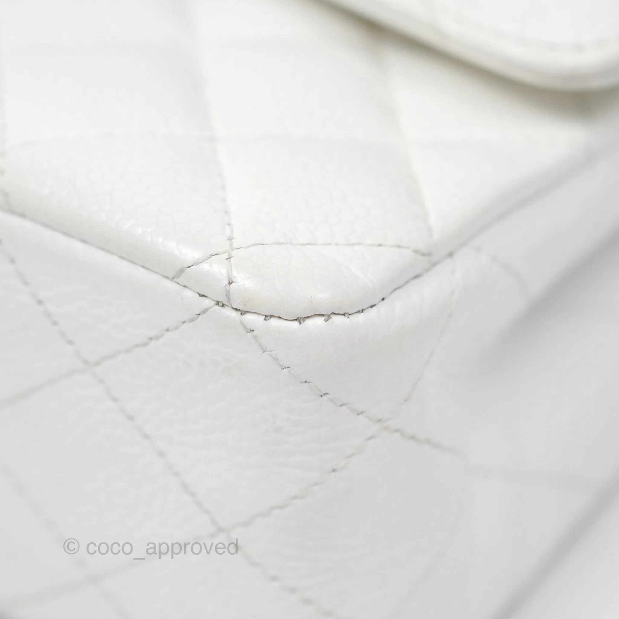 Chanel Classic M/L Medium Flap Quilted White Caviar Silver Hardware