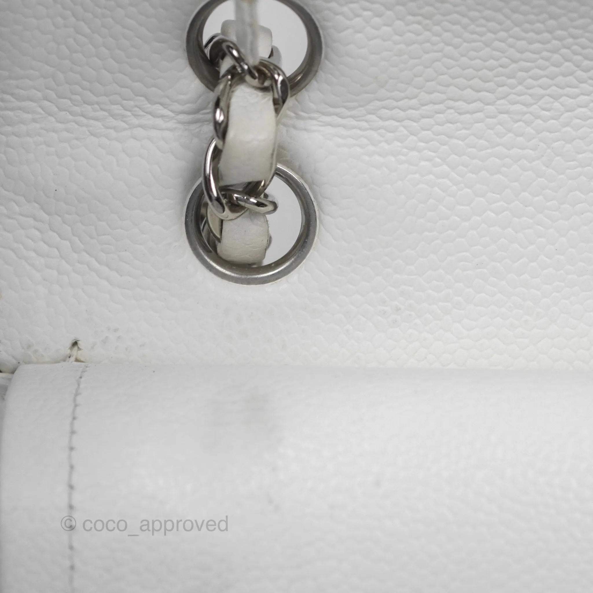 Chanel Classic M/L Medium Flap Quilted White Caviar Silver Hardware