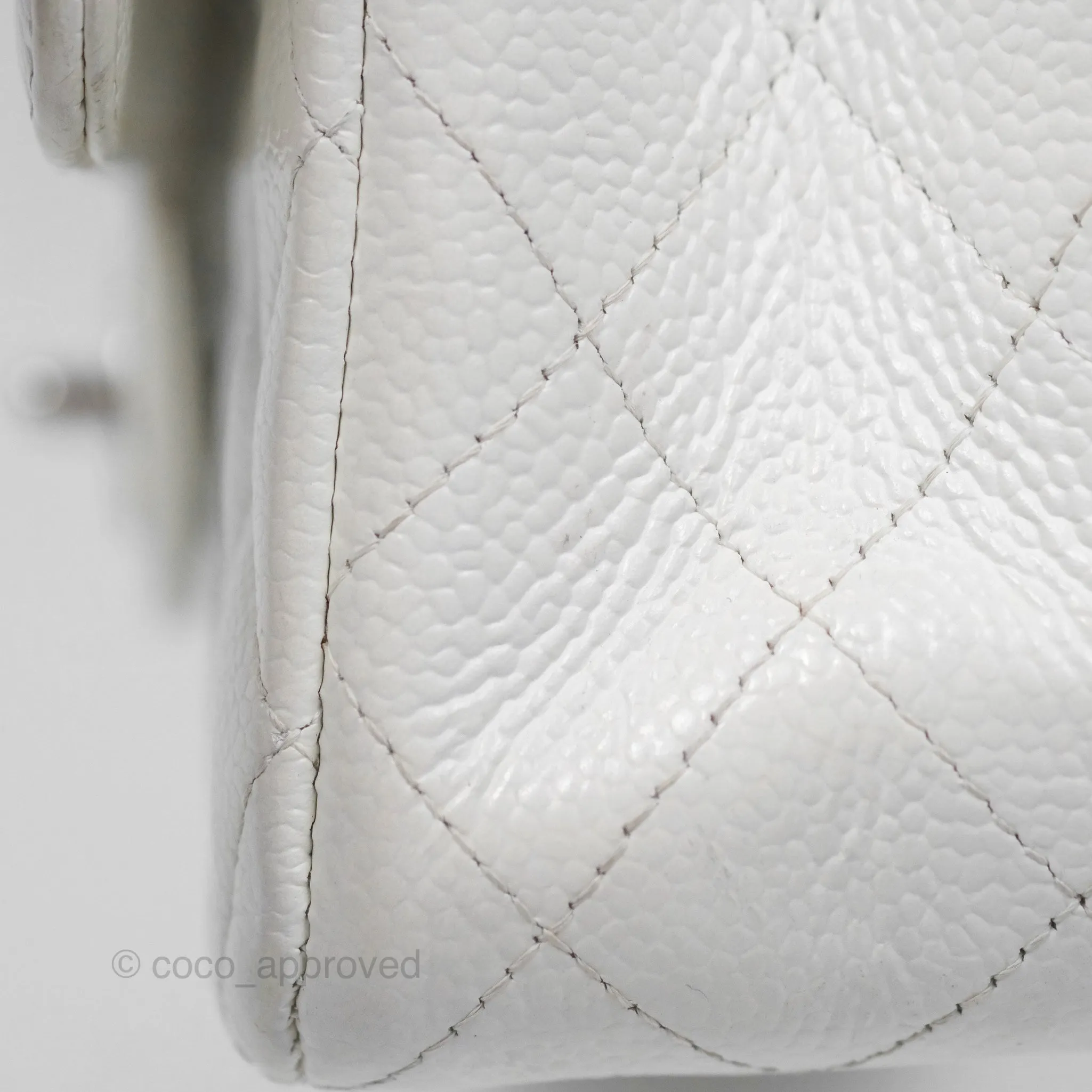 Chanel Classic M/L Medium Flap Quilted White Caviar Silver Hardware