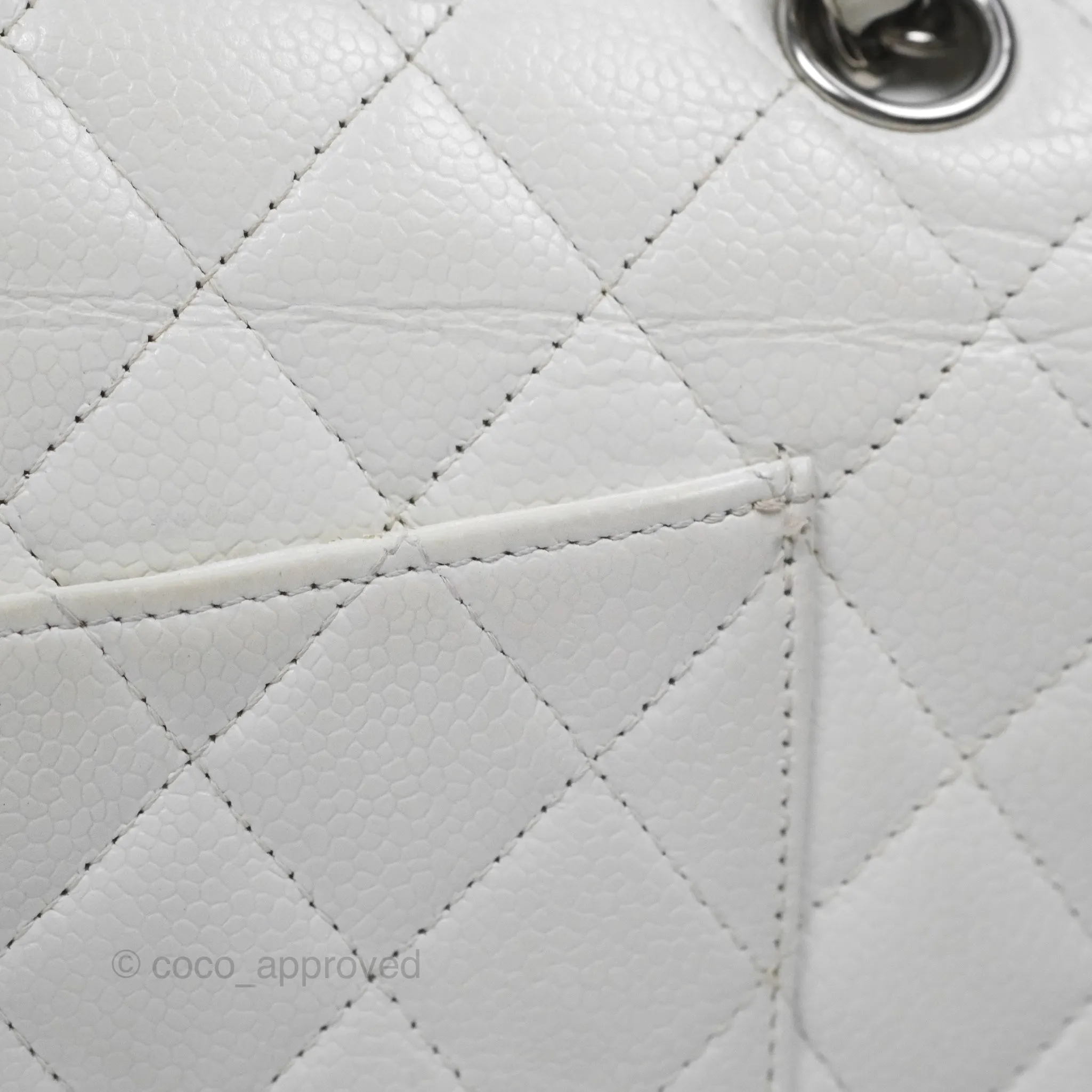 Chanel Classic M/L Medium Flap Quilted White Caviar Silver Hardware