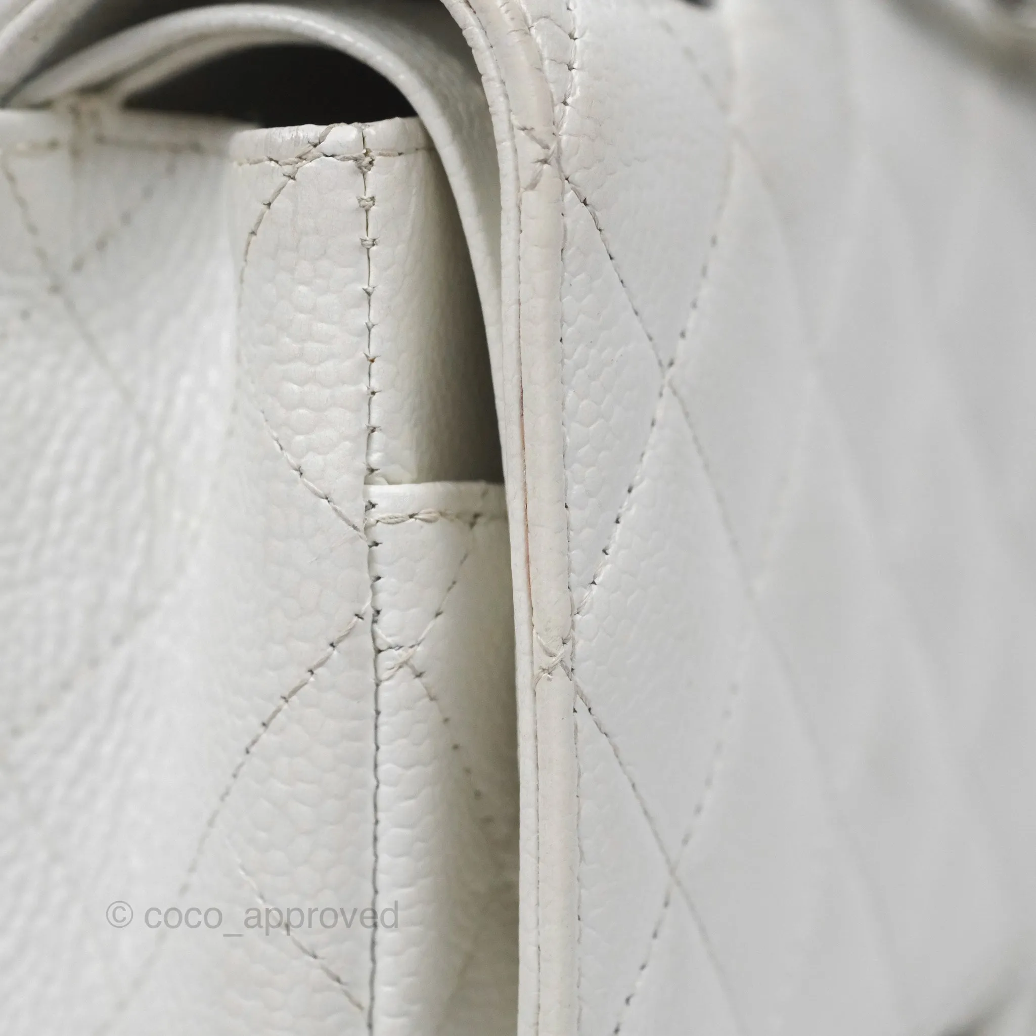 Chanel Classic M/L Medium Flap Quilted White Caviar Silver Hardware