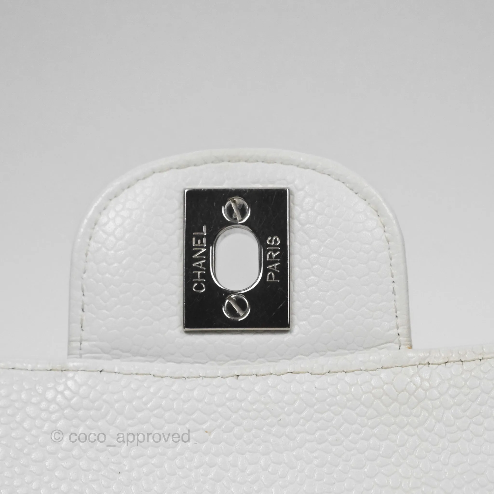 Chanel Classic M/L Medium Flap Quilted White Caviar Silver Hardware