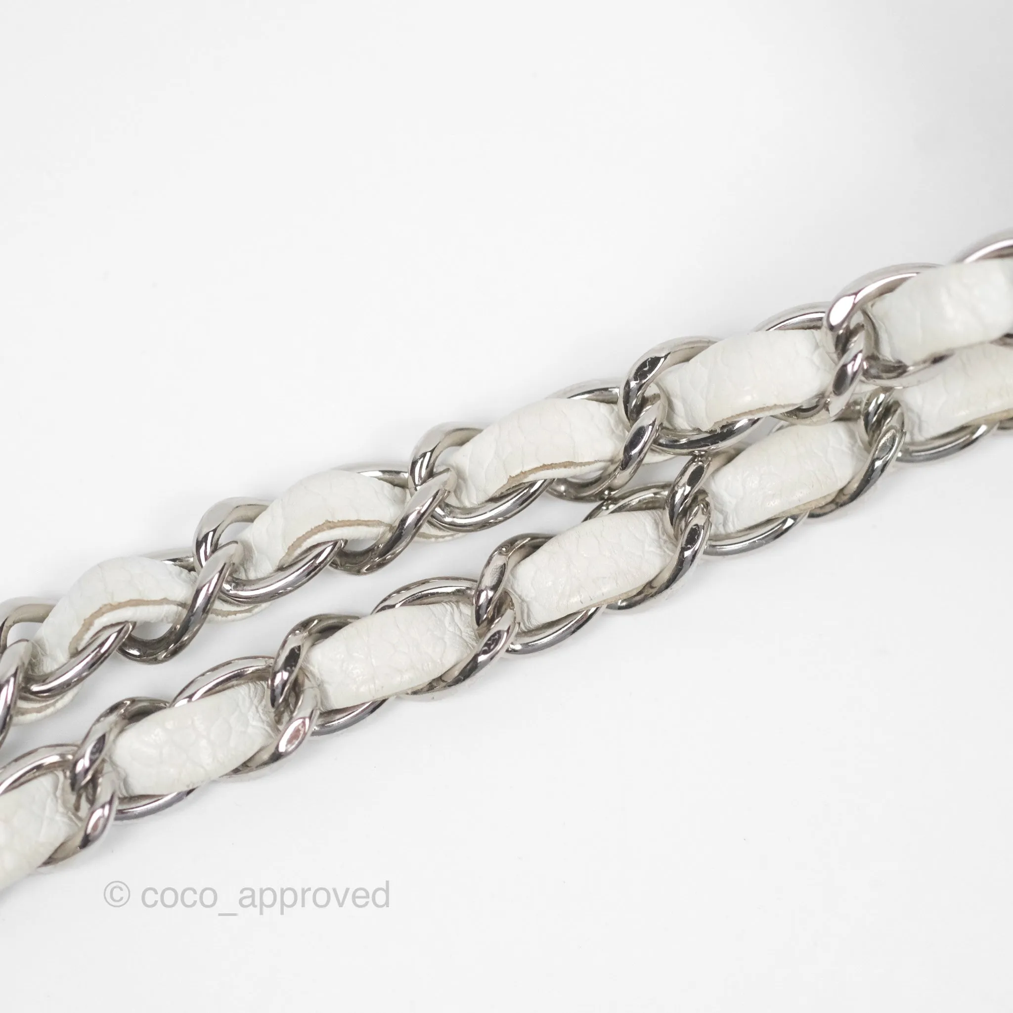 Chanel Classic M/L Medium Flap Quilted White Caviar Silver Hardware