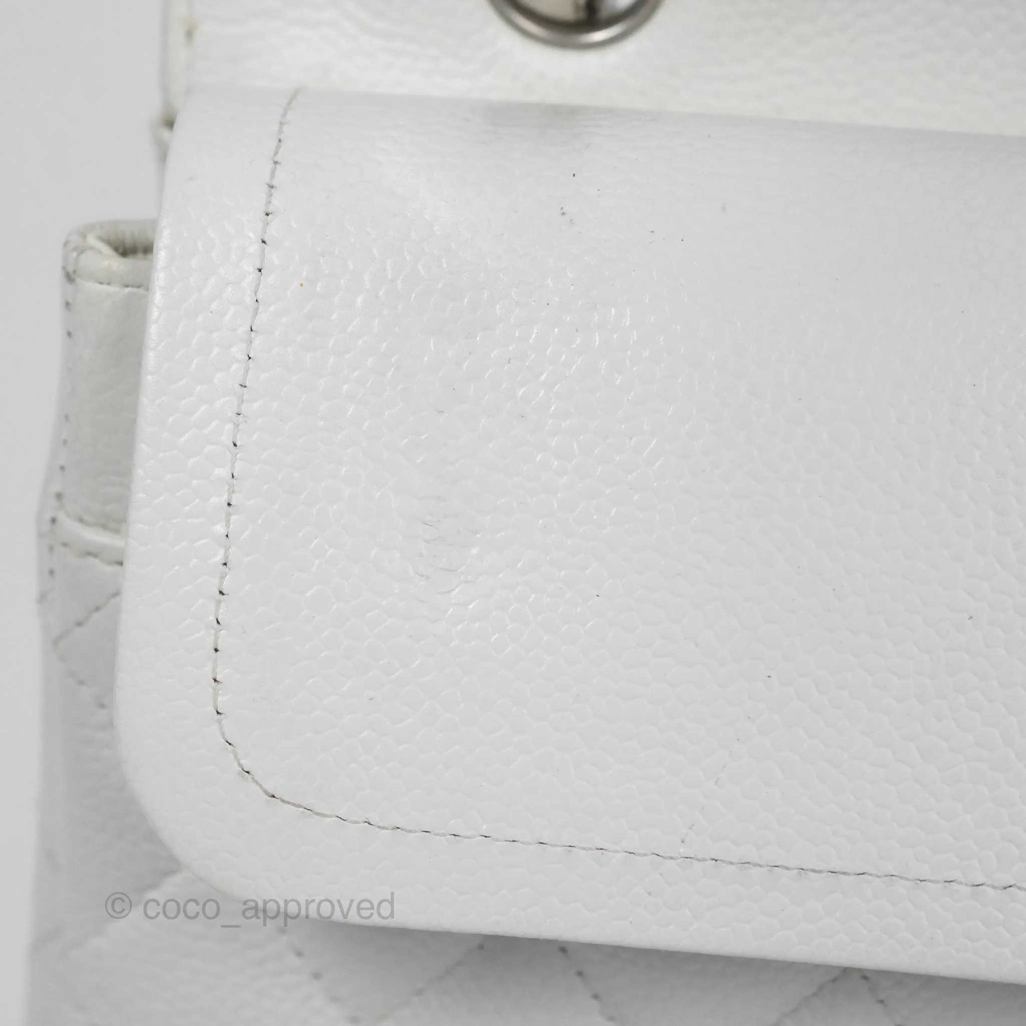 Chanel Classic M/L Medium Flap Quilted White Caviar Silver Hardware