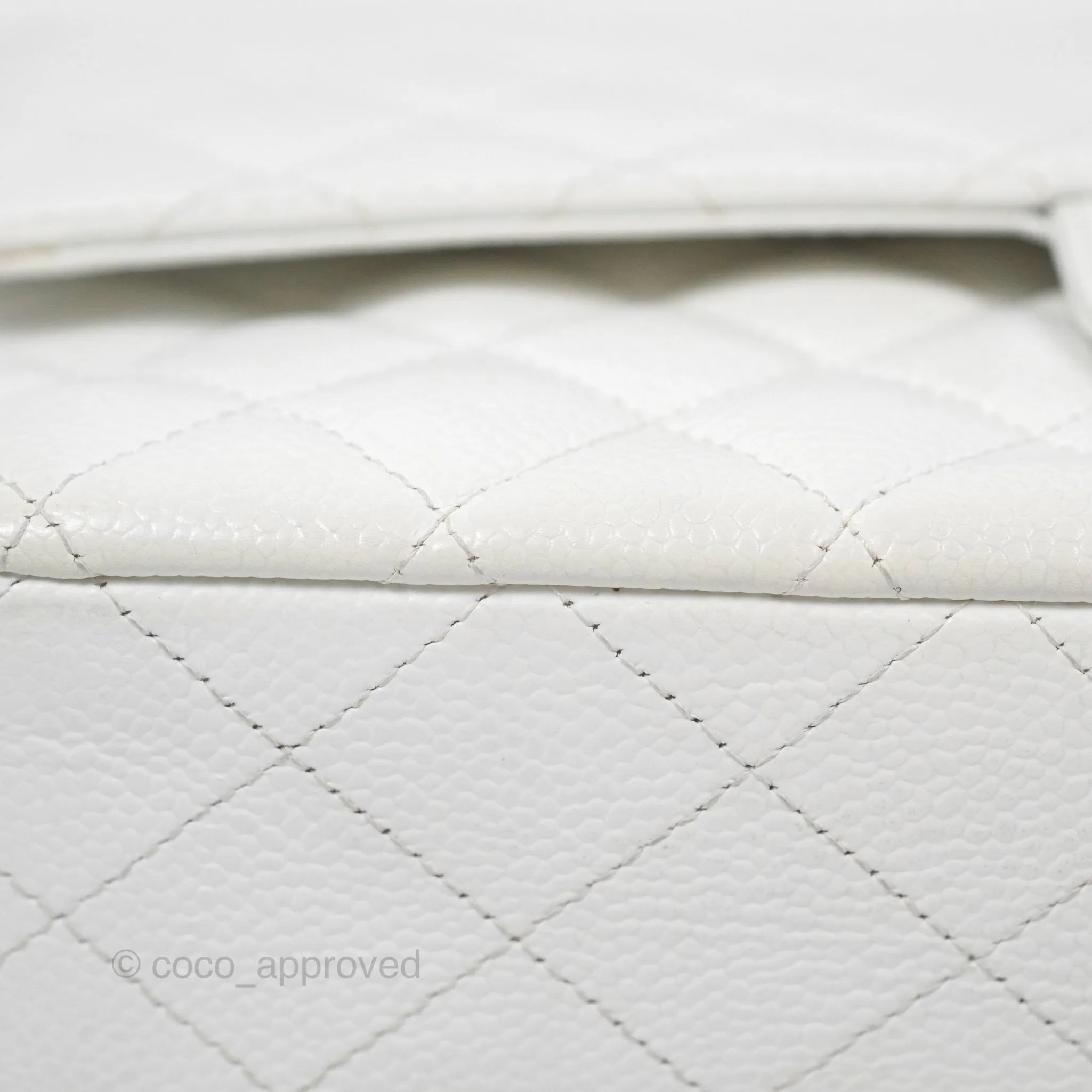 Chanel Classic M/L Medium Flap Quilted White Caviar Silver Hardware