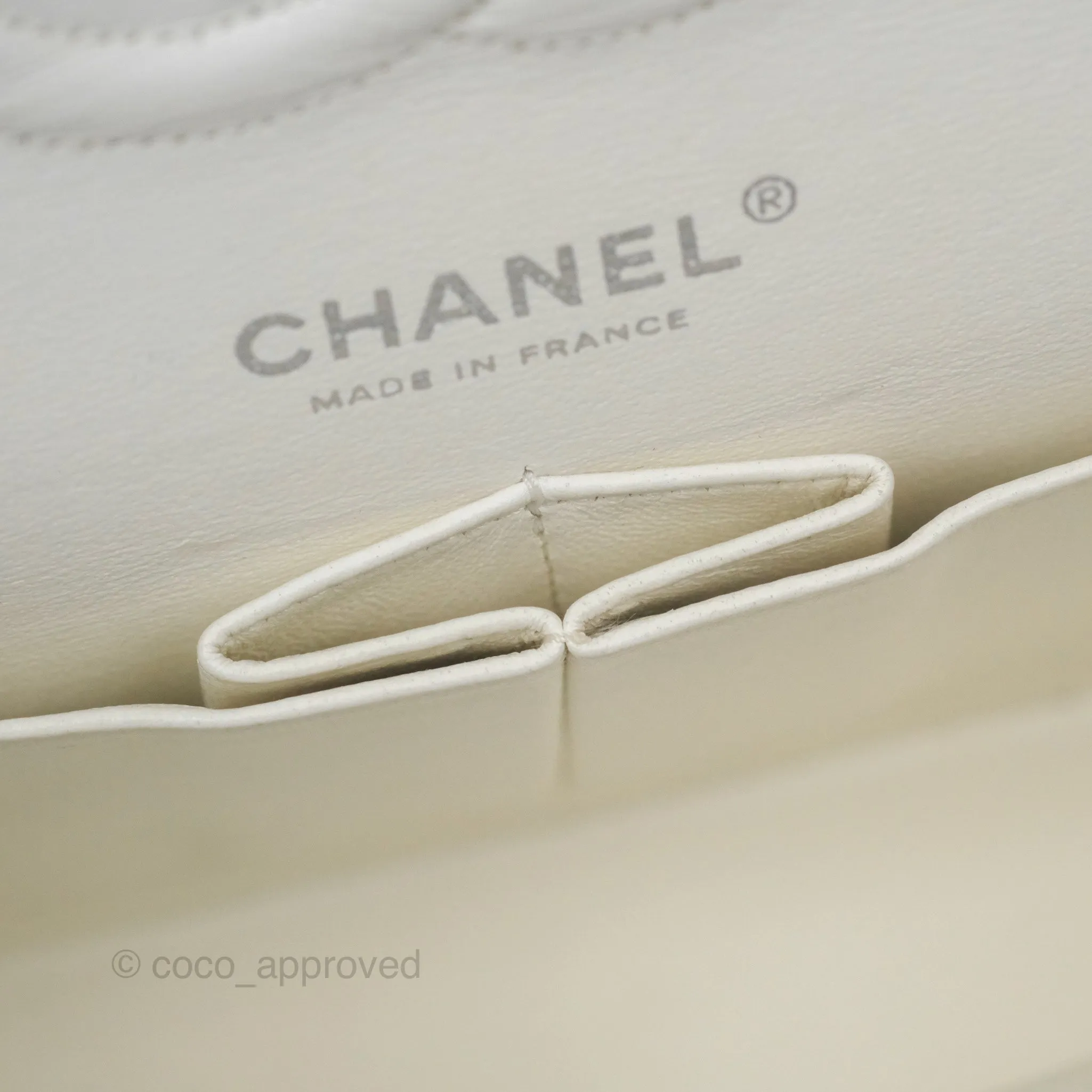 Chanel Classic M/L Medium Flap Quilted White Caviar Silver Hardware