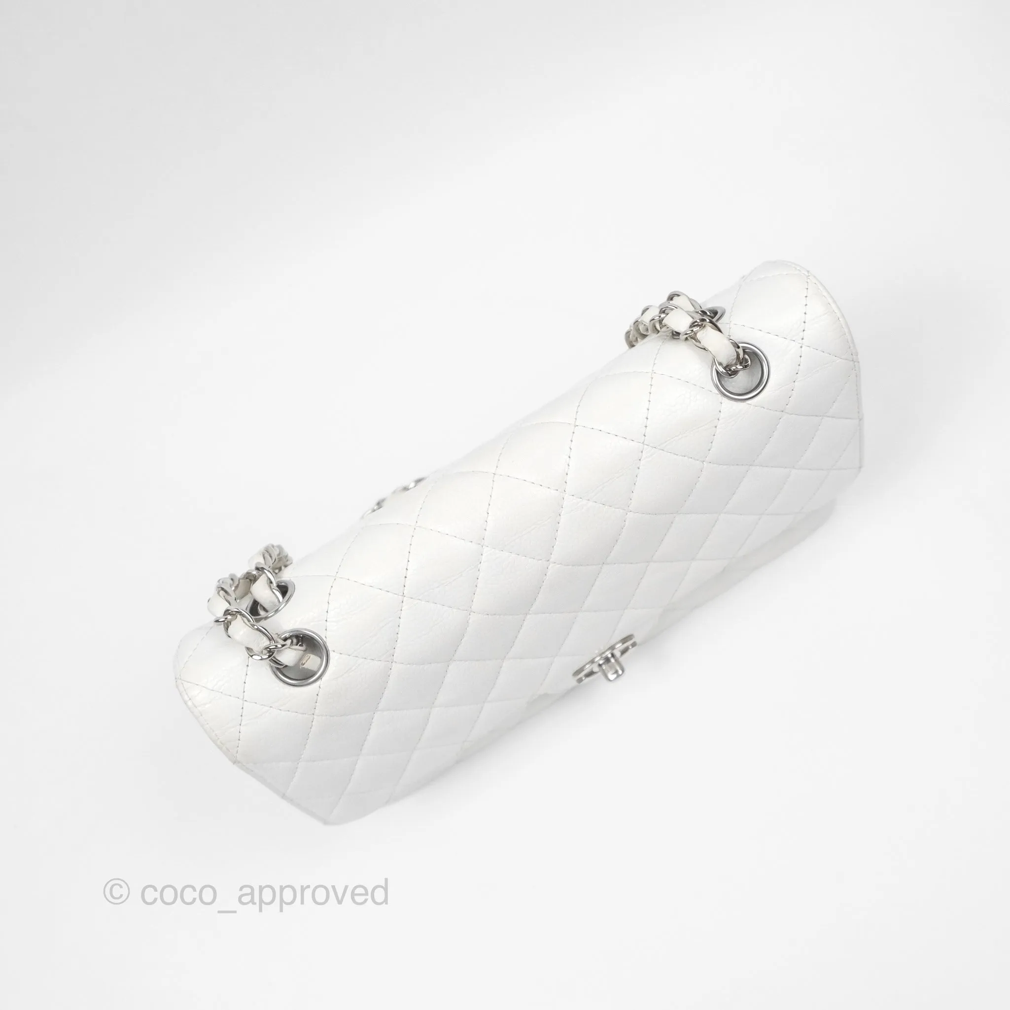Chanel Classic M/L Medium Flap Quilted White Caviar Silver Hardware