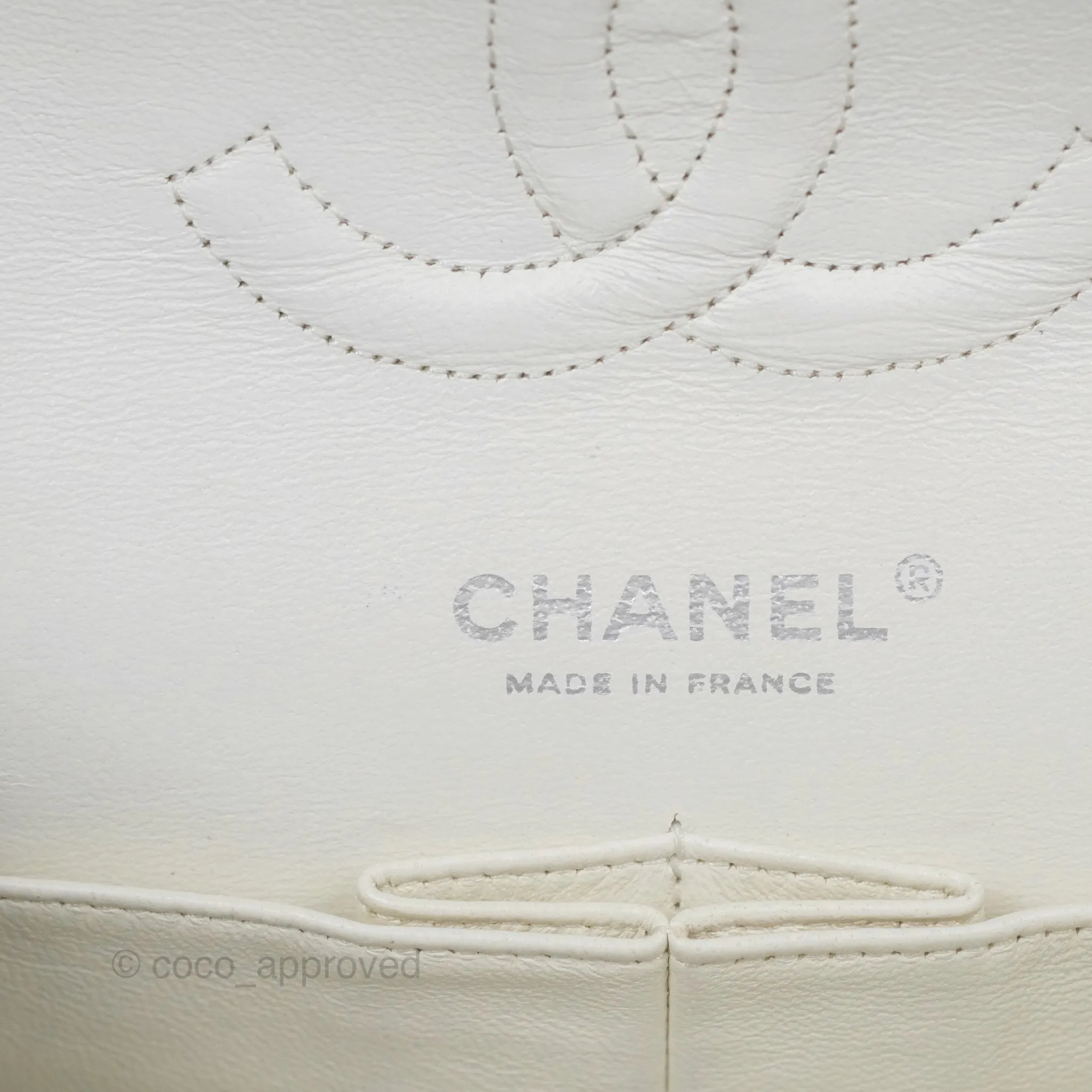 Chanel Classic M/L Medium Flap Quilted White Caviar Silver Hardware