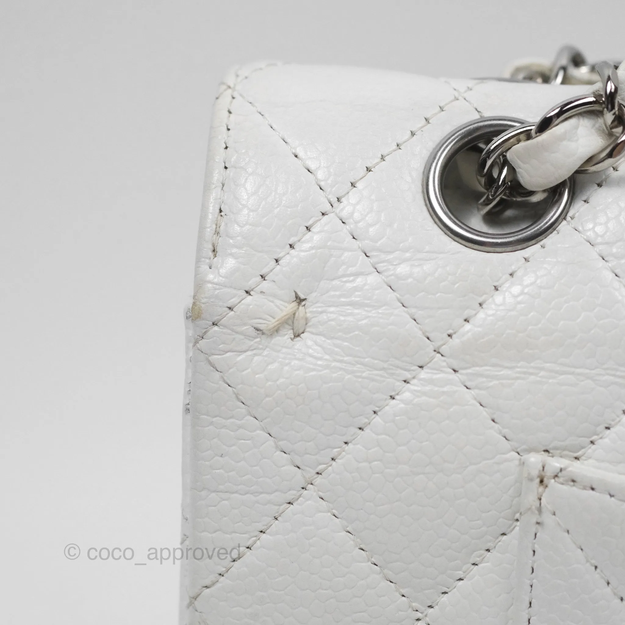 Chanel Classic M/L Medium Flap Quilted White Caviar Silver Hardware