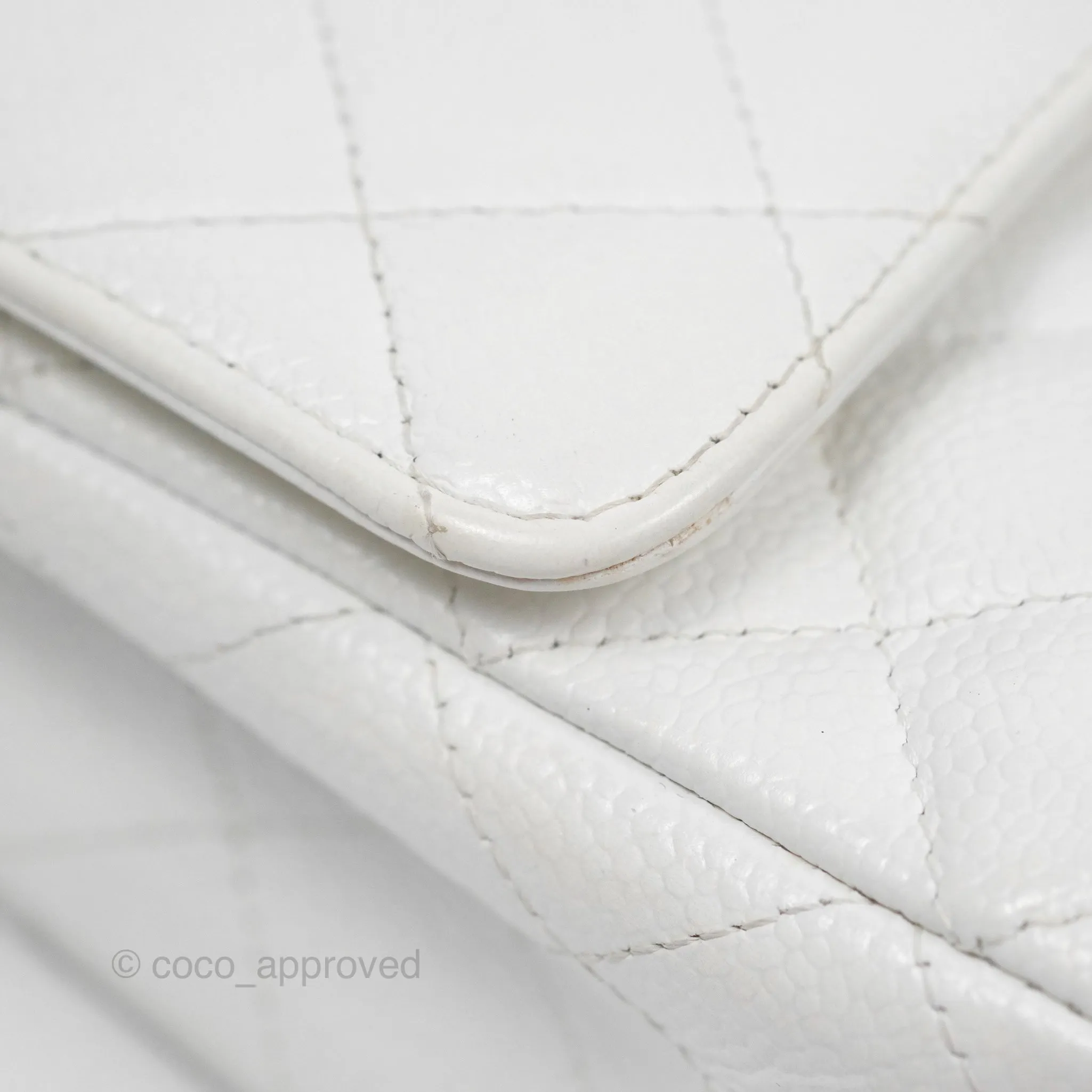 Chanel Classic M/L Medium Flap Quilted White Caviar Silver Hardware
