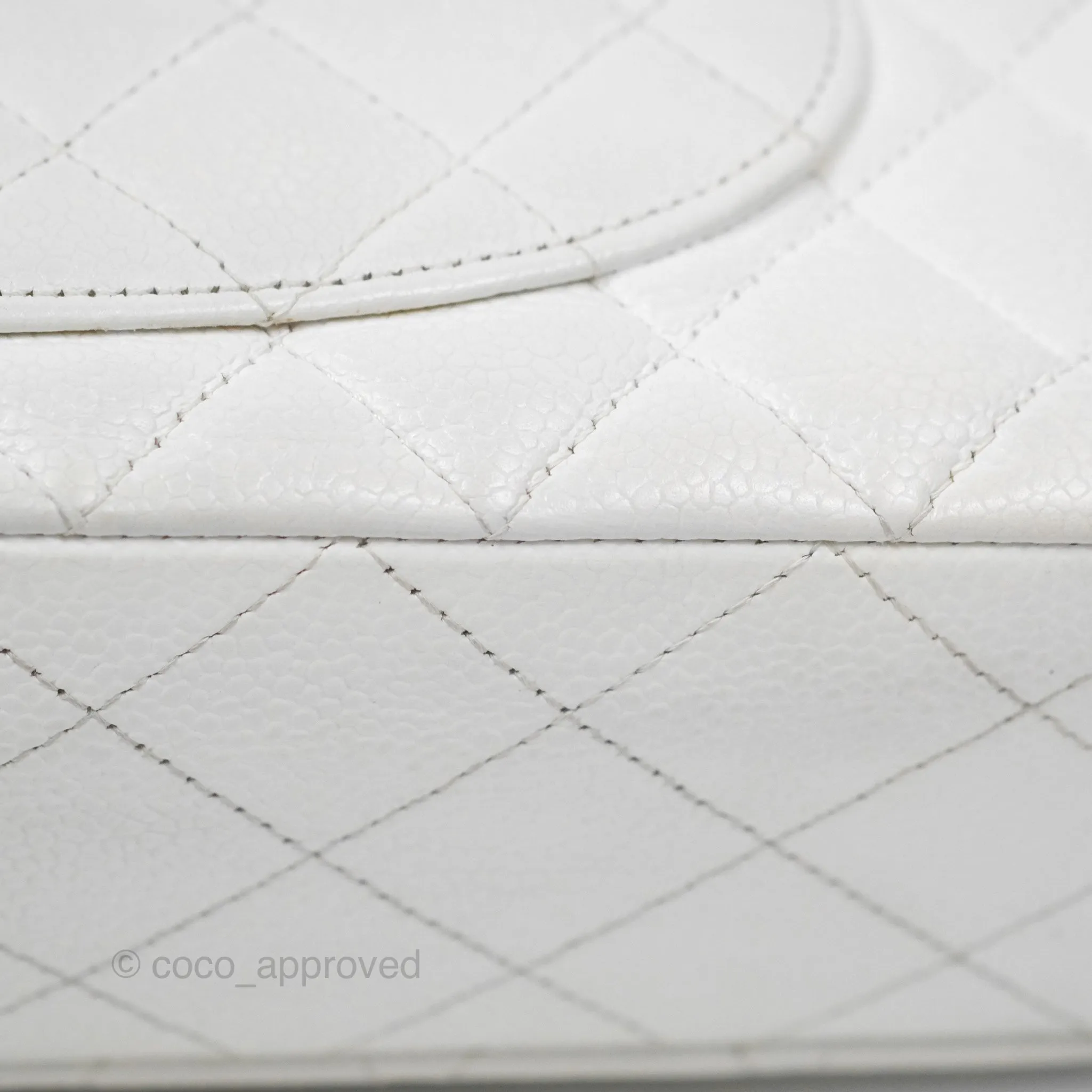 Chanel Classic M/L Medium Flap Quilted White Caviar Silver Hardware