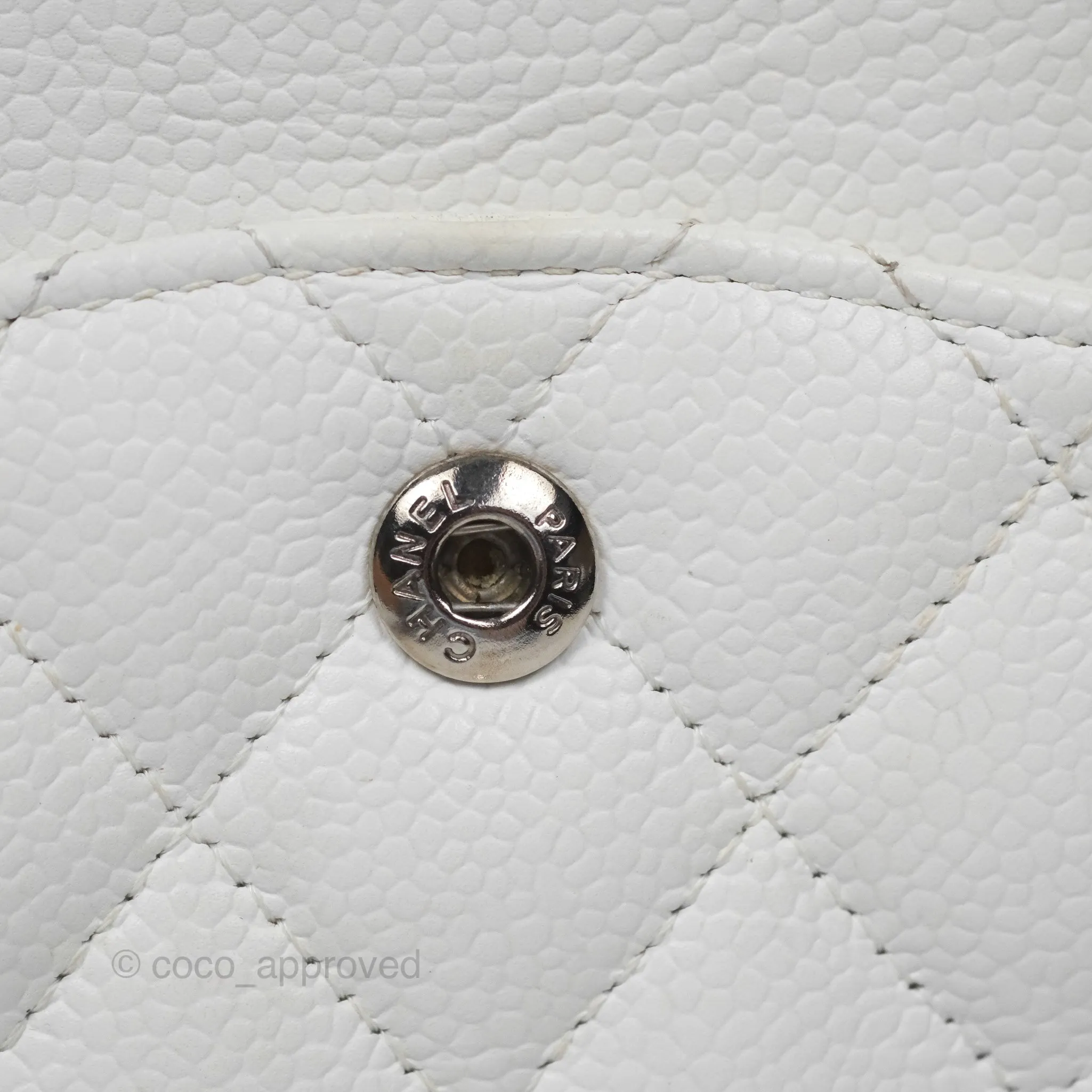 Chanel Classic M/L Medium Flap Quilted White Caviar Silver Hardware