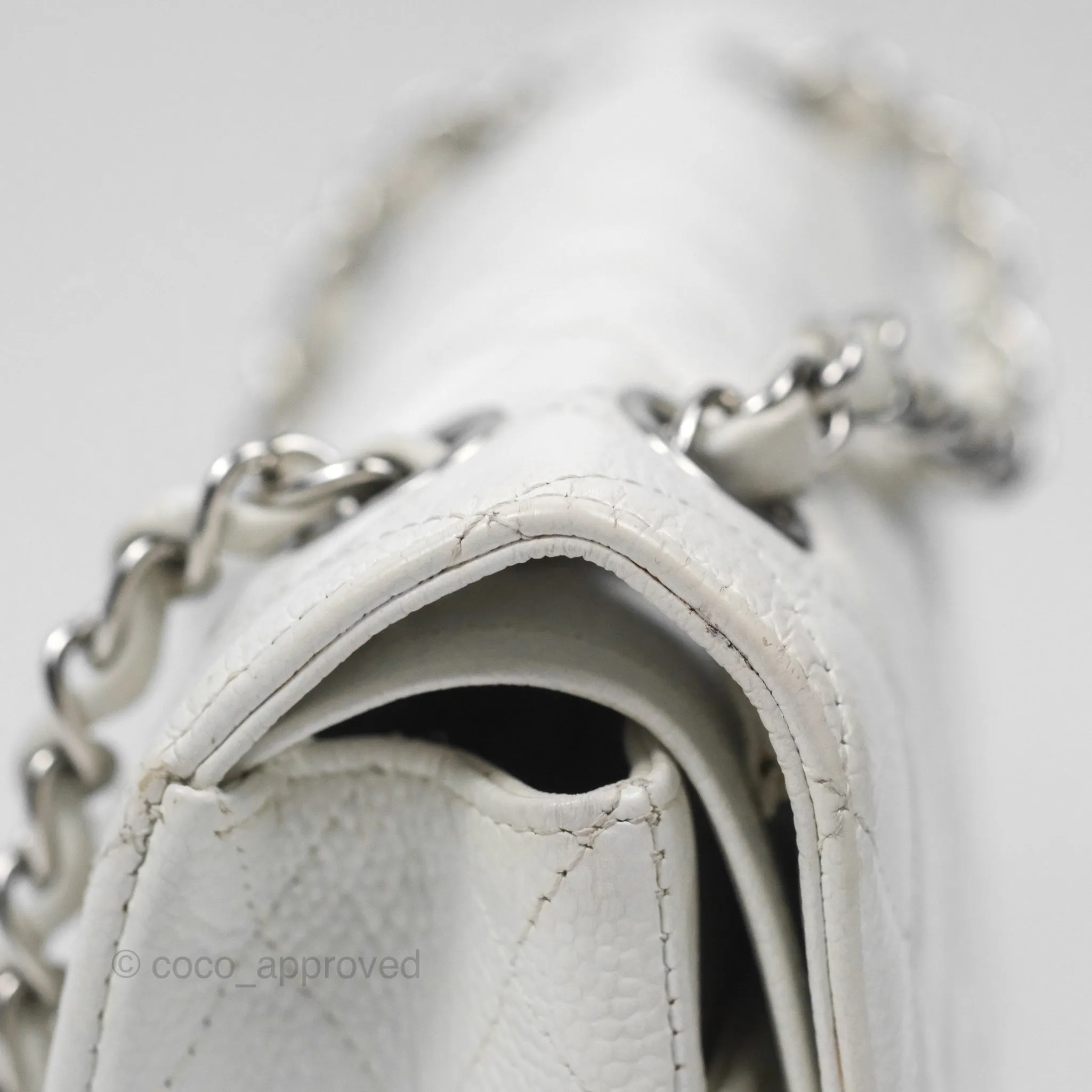 Chanel Classic M/L Medium Flap Quilted White Caviar Silver Hardware