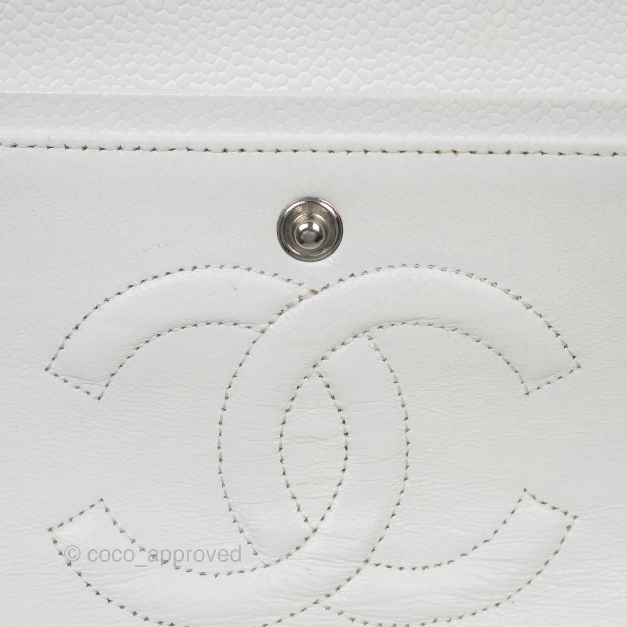 Chanel Classic M/L Medium Flap Quilted White Caviar Silver Hardware