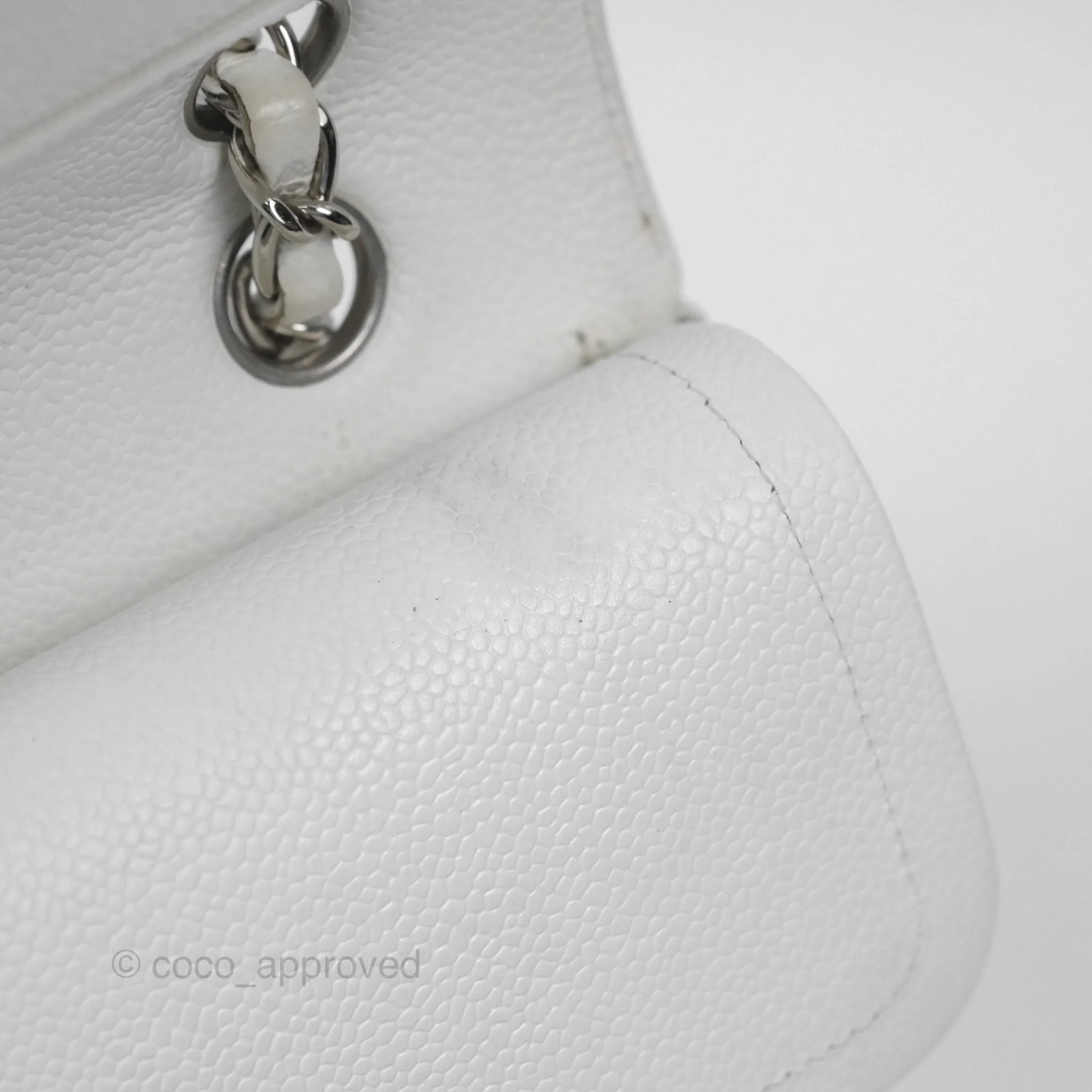 Chanel Classic M/L Medium Flap Quilted White Caviar Silver Hardware