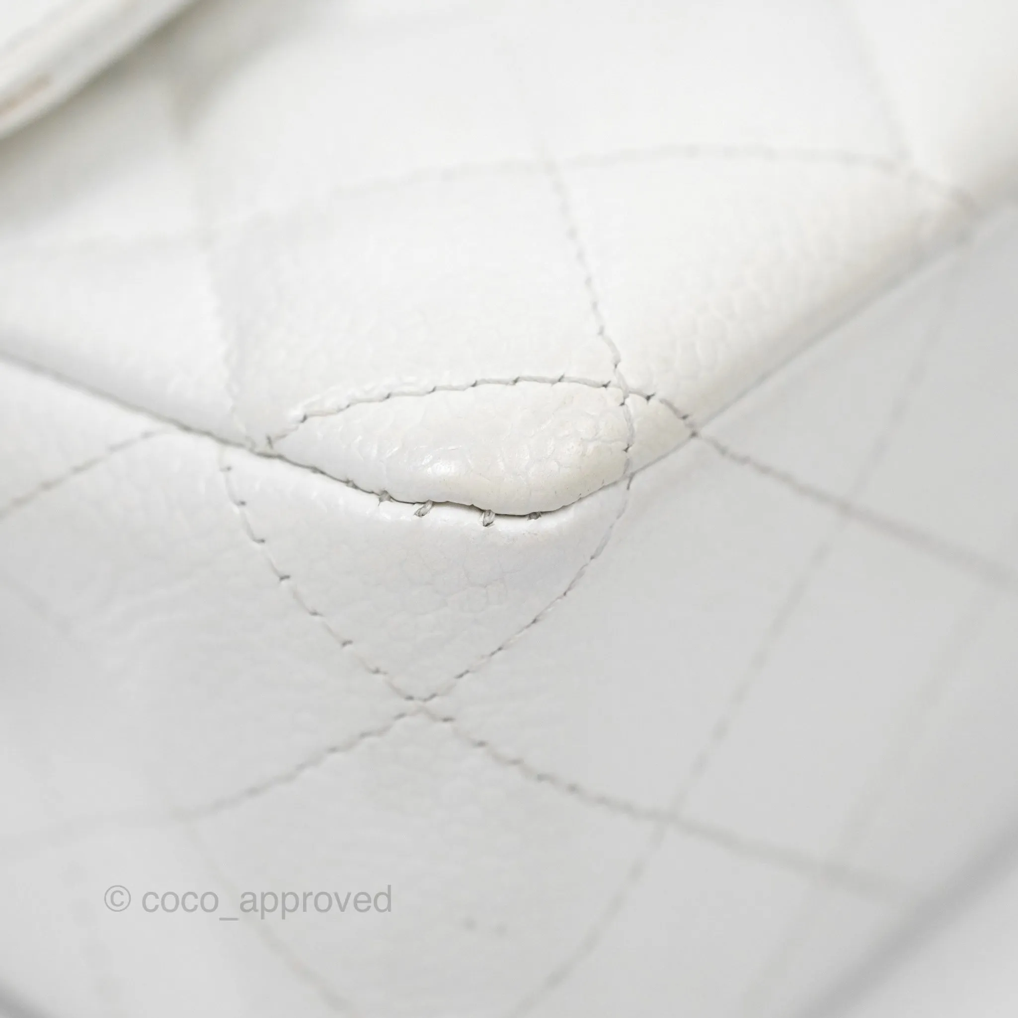 Chanel Classic M/L Medium Flap Quilted White Caviar Silver Hardware