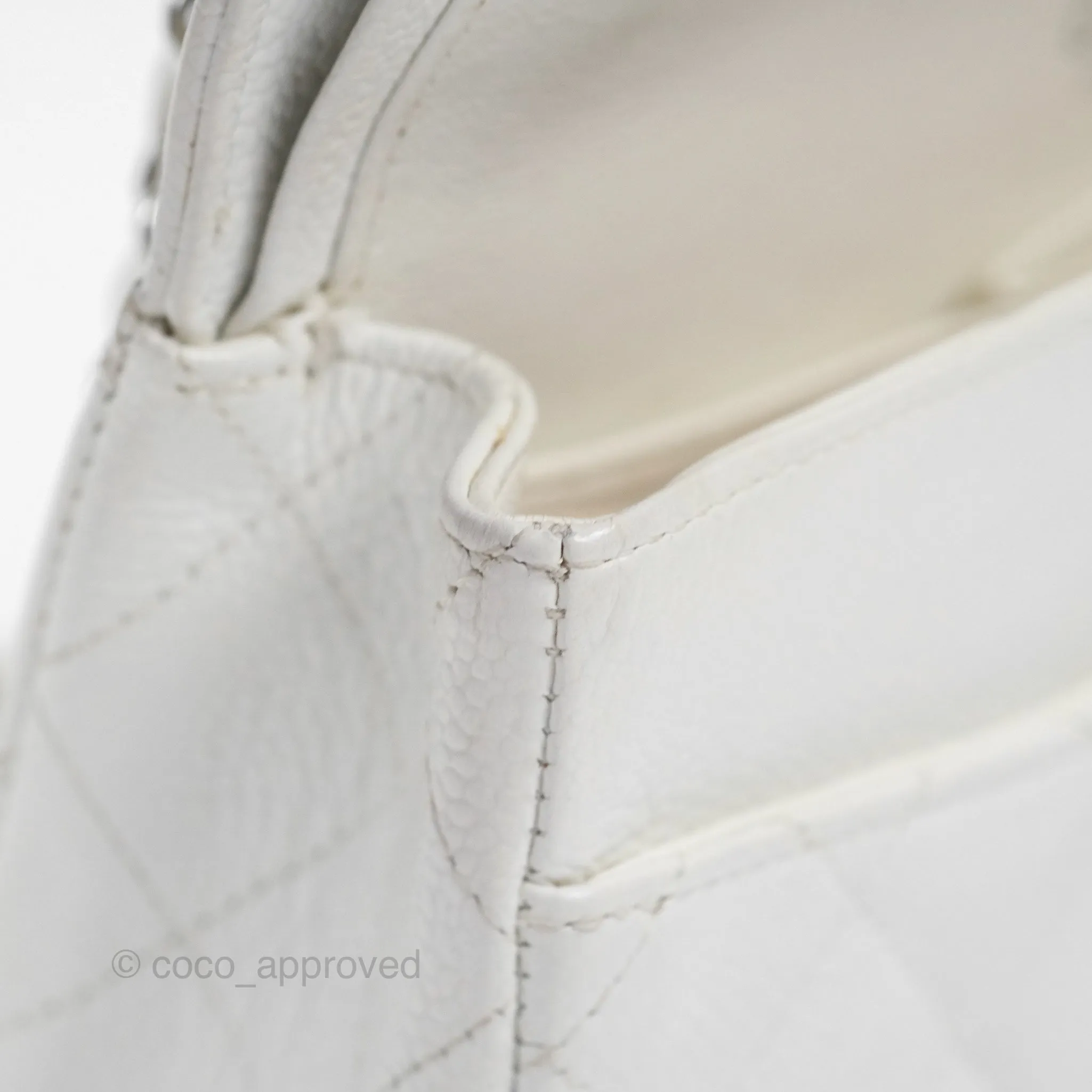 Chanel Classic M/L Medium Flap Quilted White Caviar Silver Hardware
