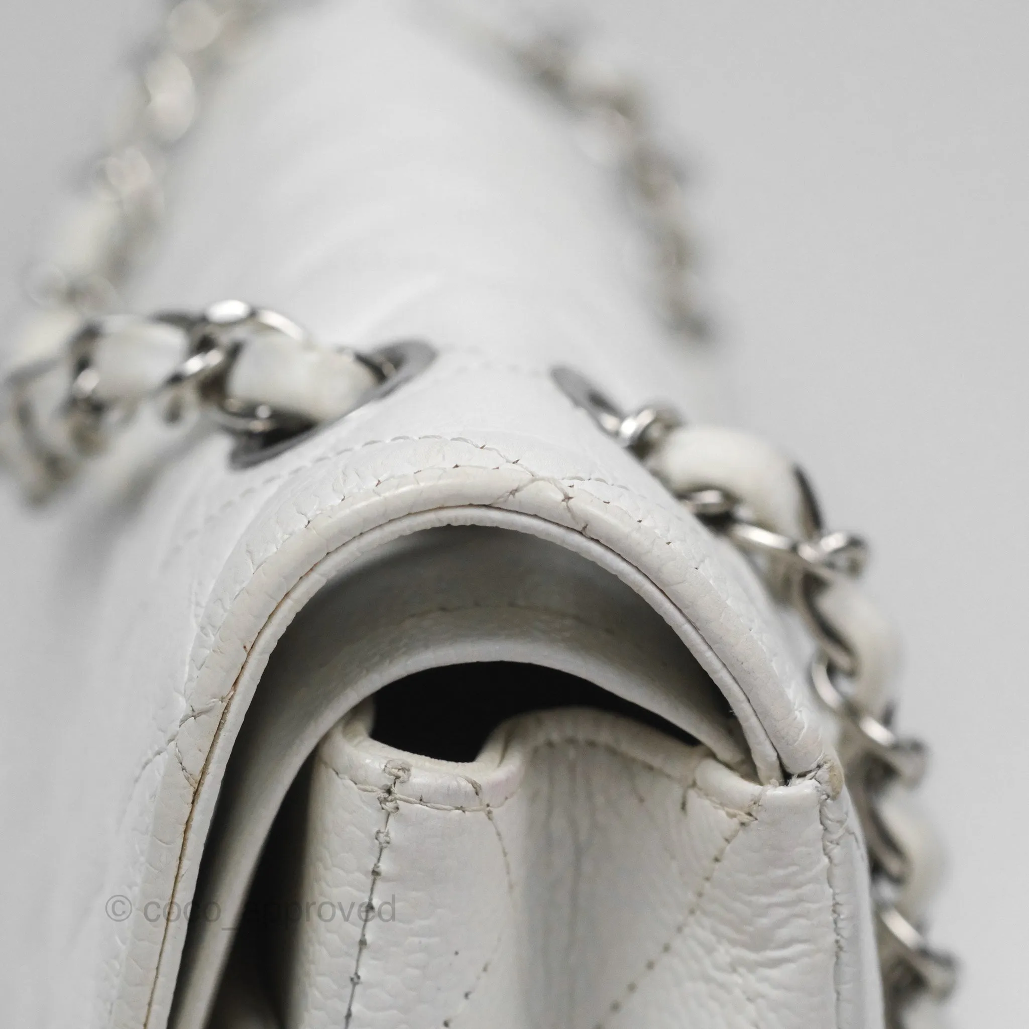 Chanel Classic M/L Medium Flap Quilted White Caviar Silver Hardware