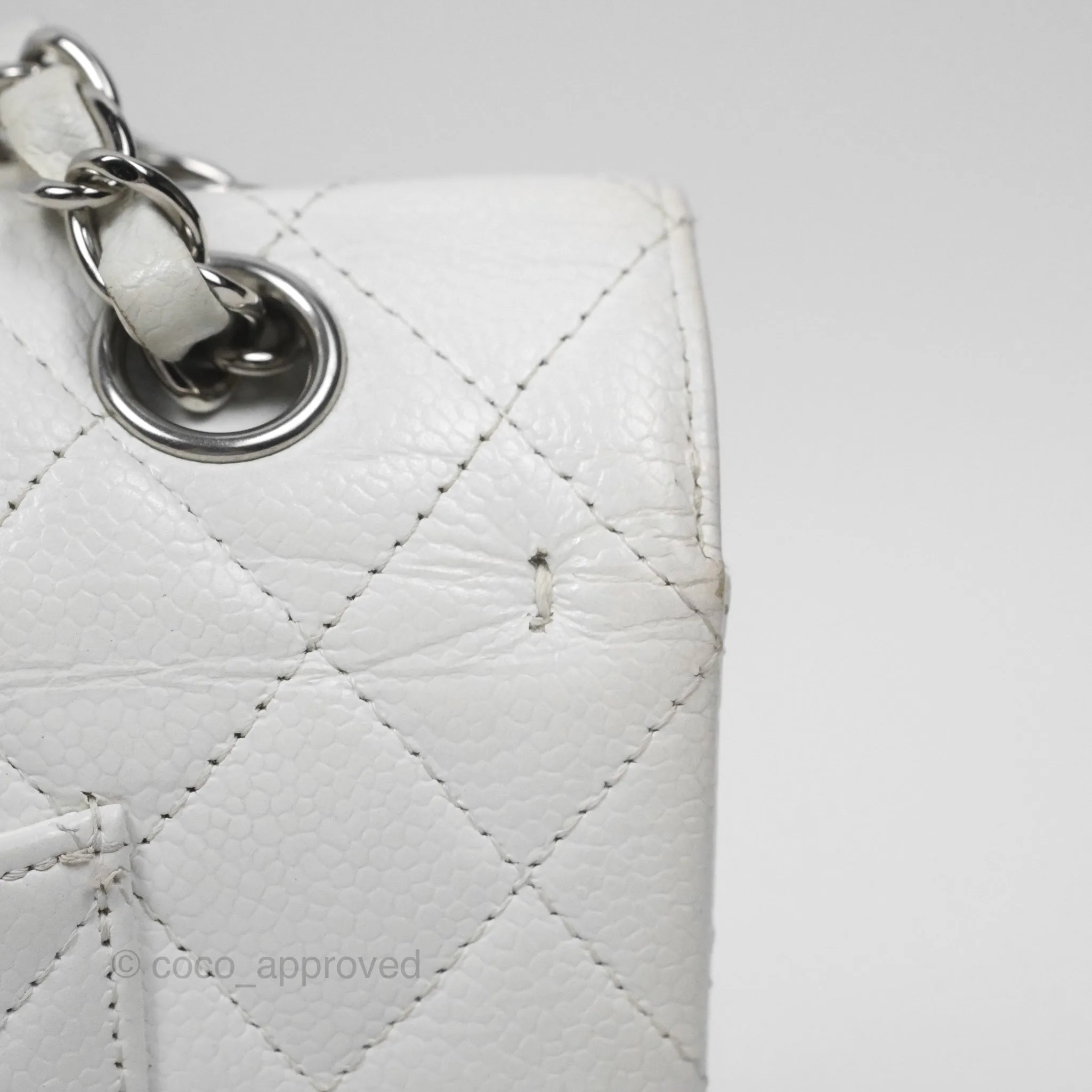 Chanel Classic M/L Medium Flap Quilted White Caviar Silver Hardware