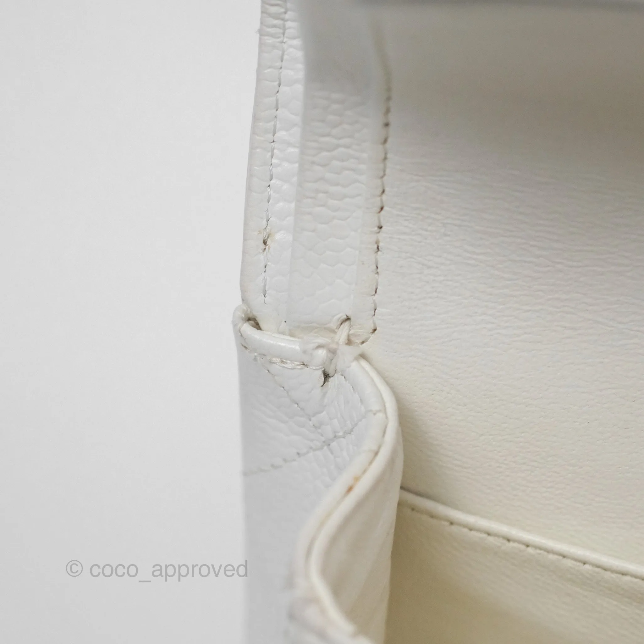 Chanel Classic M/L Medium Flap Quilted White Caviar Silver Hardware