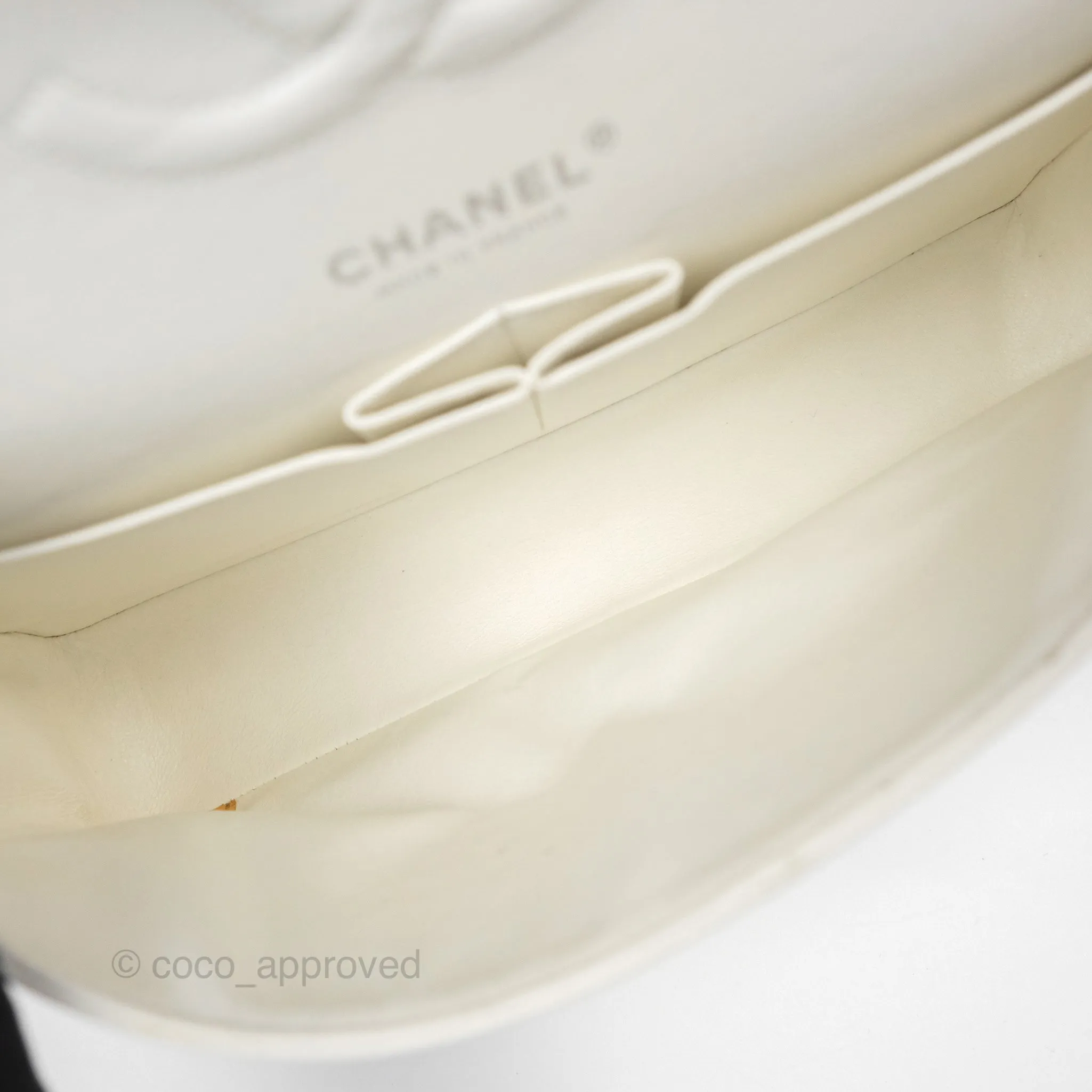 Chanel Classic M/L Medium Flap Quilted White Caviar Silver Hardware