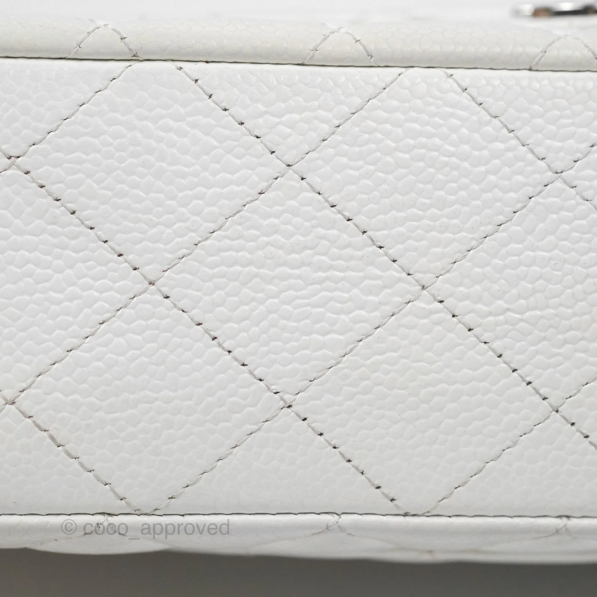 Chanel Classic M/L Medium Flap Quilted White Caviar Silver Hardware