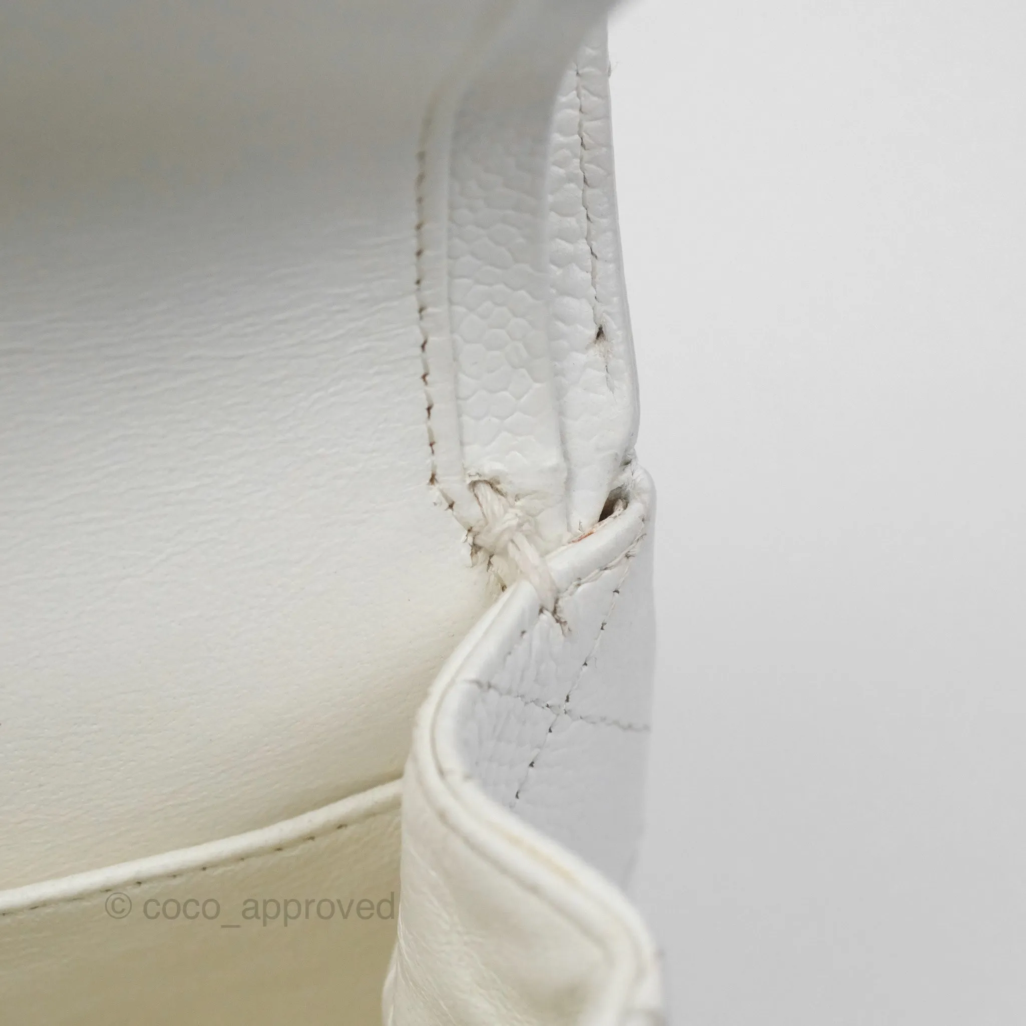 Chanel Classic M/L Medium Flap Quilted White Caviar Silver Hardware