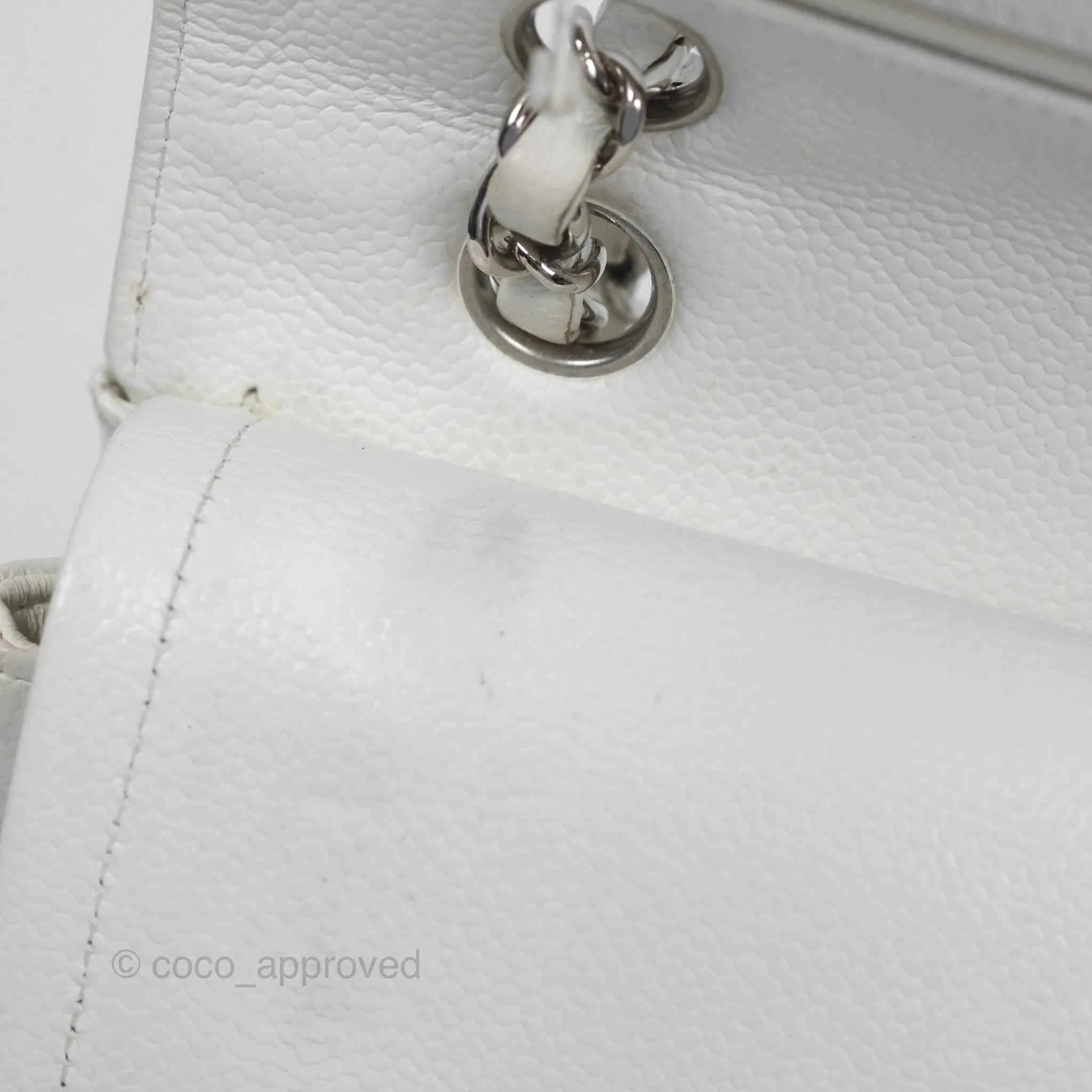 Chanel Classic M/L Medium Flap Quilted White Caviar Silver Hardware